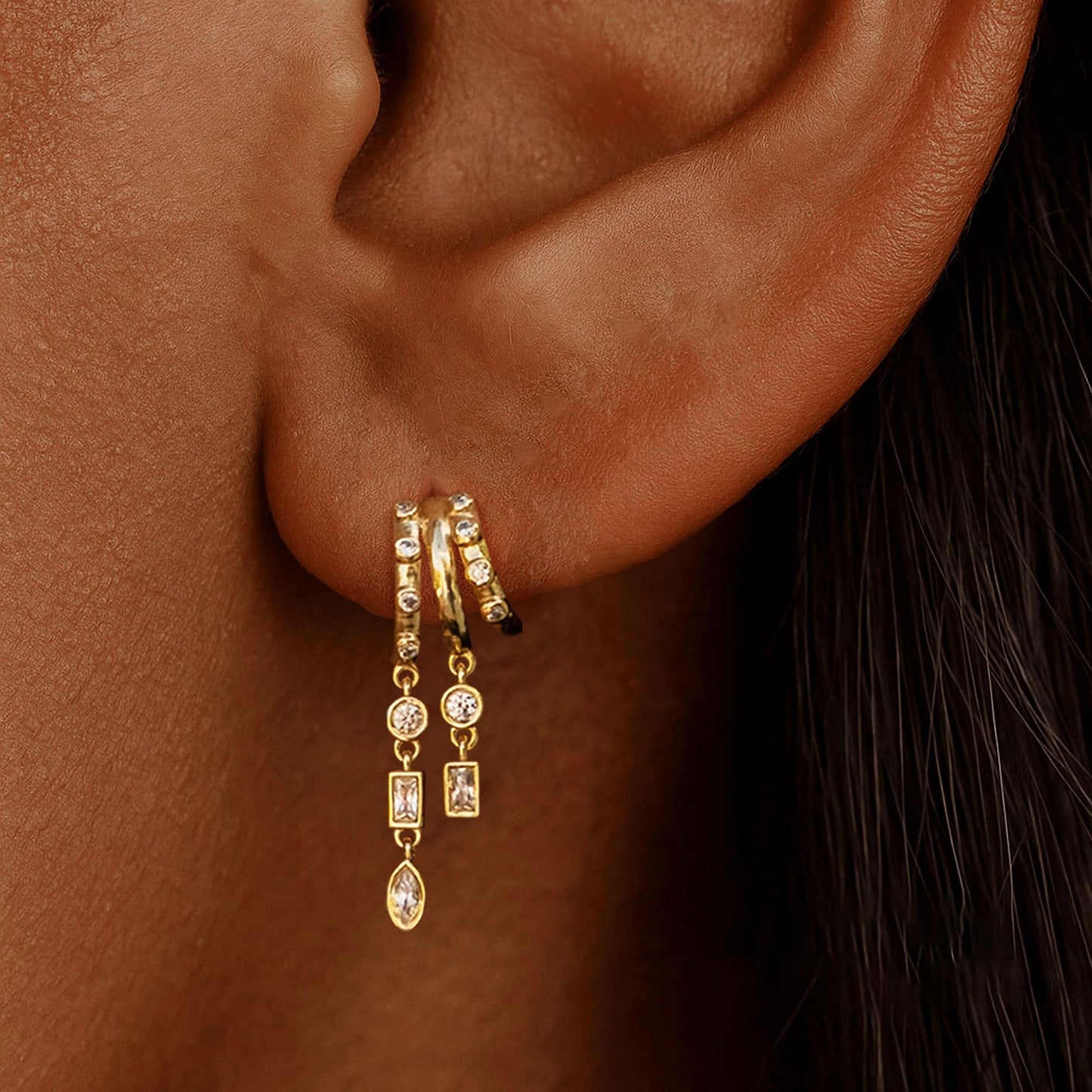 SELSHE Gold Earrings For Women, Dangle Earrings 14K Gold Plated Huggie Chain Earring For Women Trendy Unique Small Hoop Earring Dainty Long Drop Tarnish Free Gold Jewelry Jewelry