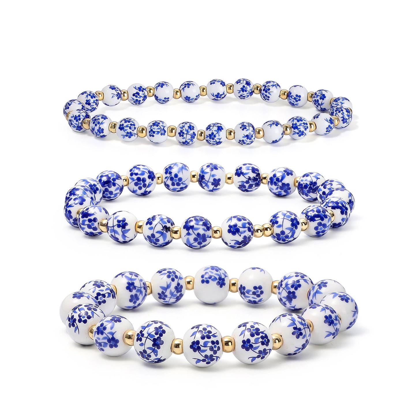 Dainty Bow Charm Beads Bracelet for Women Blue And White Vintage Ceramics Flower Bracelet Handmade Stretch Cute Beaded Romantic stackable Jewelry Gifts