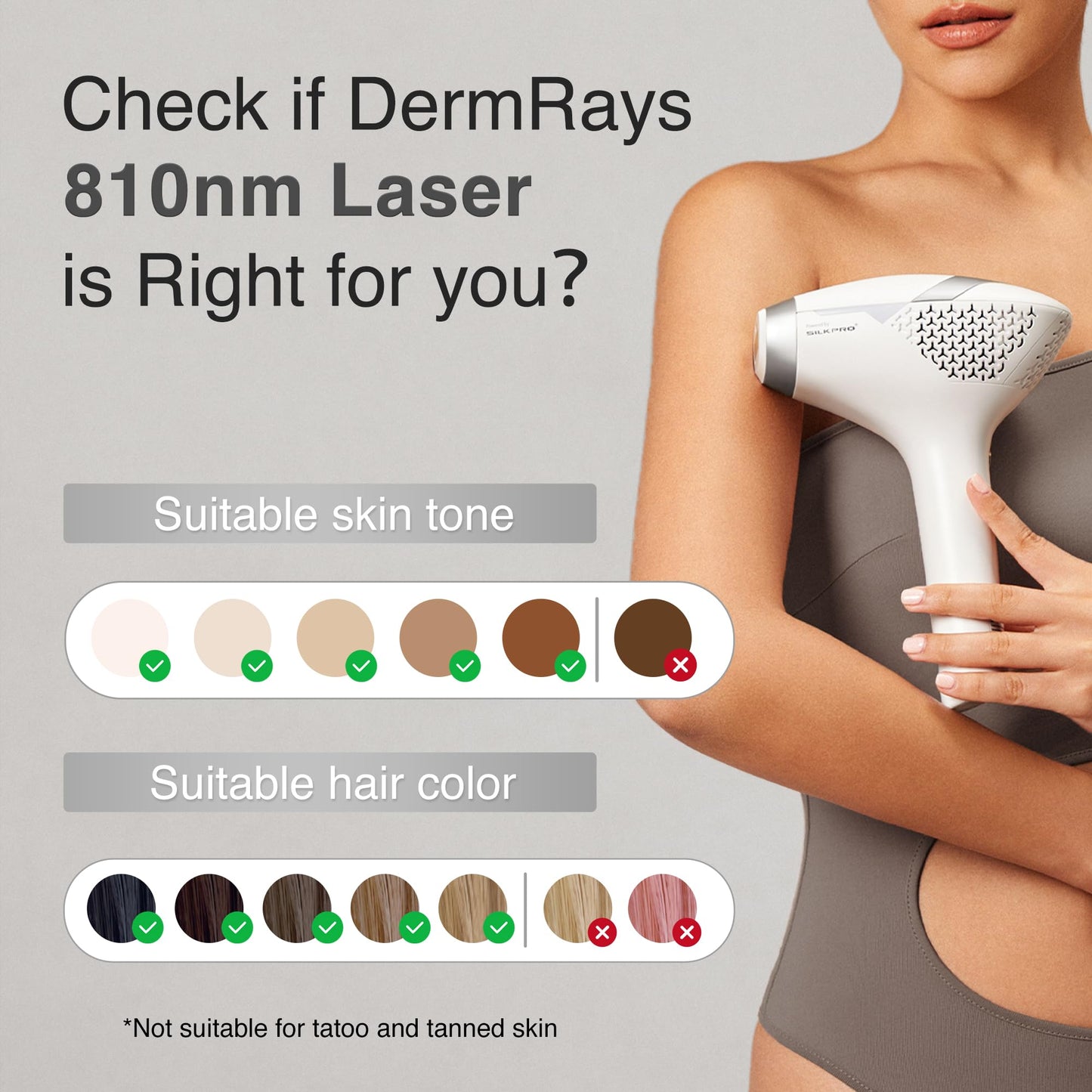 DermRays Diode Laser Hair Removal for Men and Women, V8S for Skin Tone 1-5, Permanent Reduction in Hair Regrowth, The World's First FDA-cleared Home-use Wide-Angle 810nm Laser Hair Removal Device