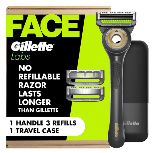 GilletteLabs With Exfoliating Bar Shaving Razor For Men, 1 Handle, 3 Blade Refills, Includes Travel Case for Convenient Storage On The Go