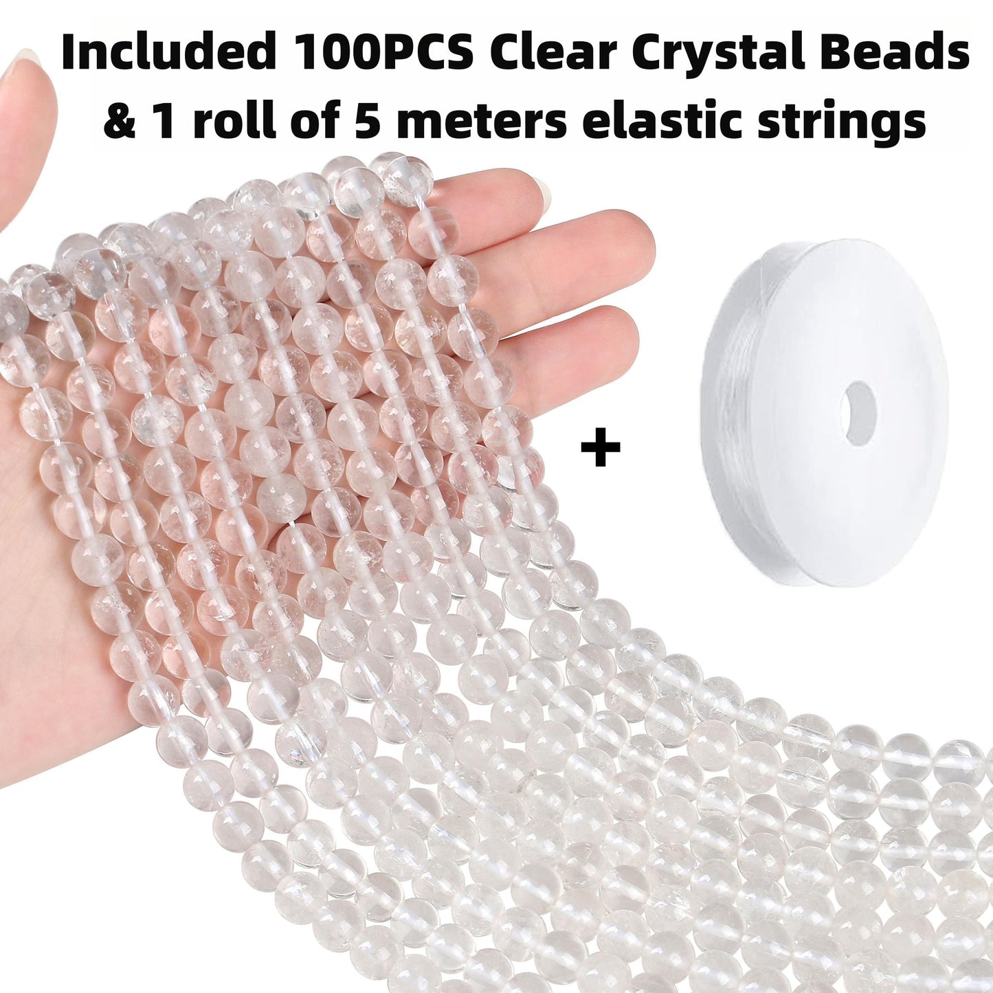 QINJIEJIE 100PCS Clear Crystal Beads 8mm Natural Stone Beads Round Loose Gemstone Bead for Bracelet Beading Crystal Jewelry Making DIY Necklace Earrings 0.32"