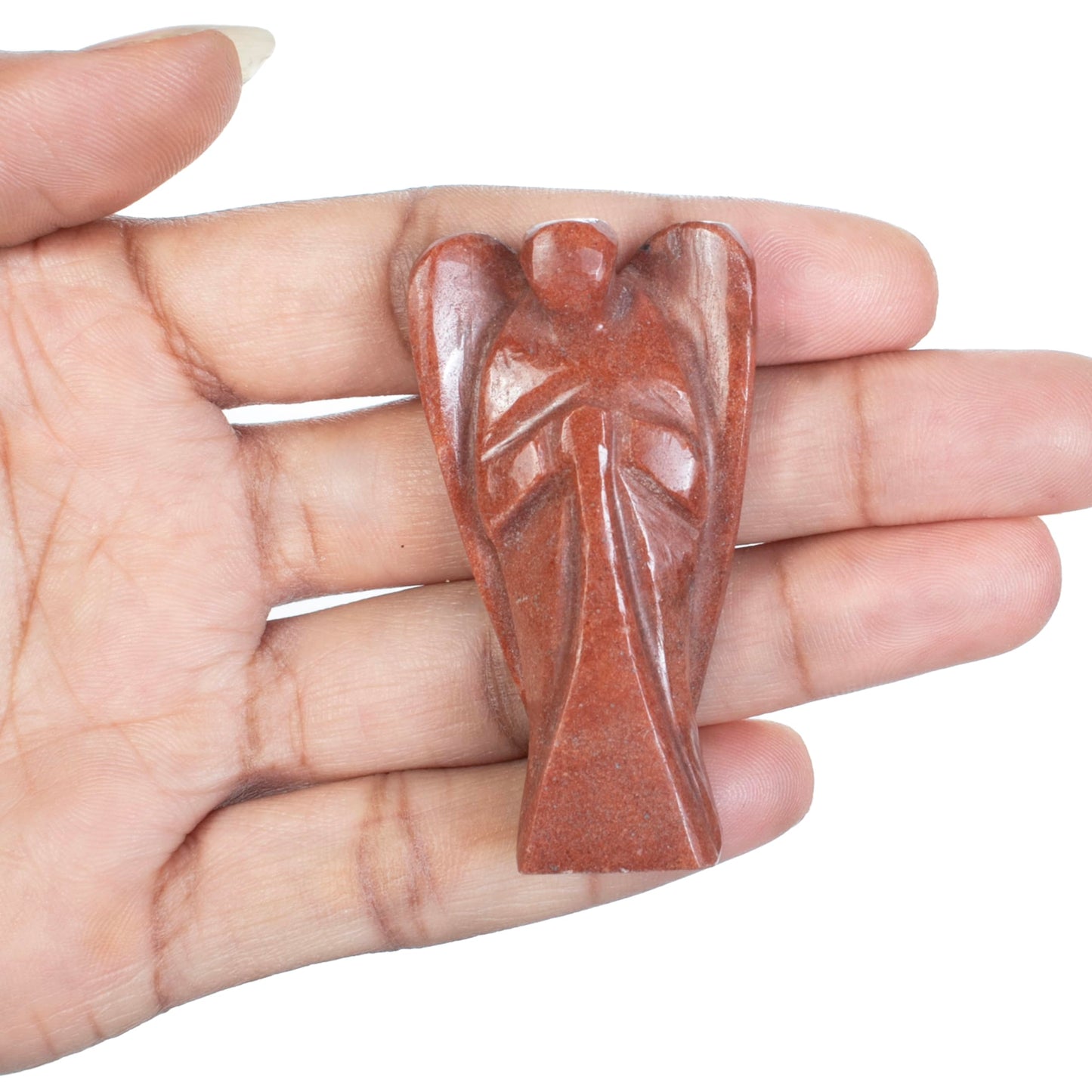 "Red Sand Jasper Gemstone Guardian Angel Healing Crystal, Hand Carved Pocket Angel Figurine - Crystals for Positive Energy, Handmade Mini Statue for Love, Peace & Healing, Natural Gemstone Figurine"