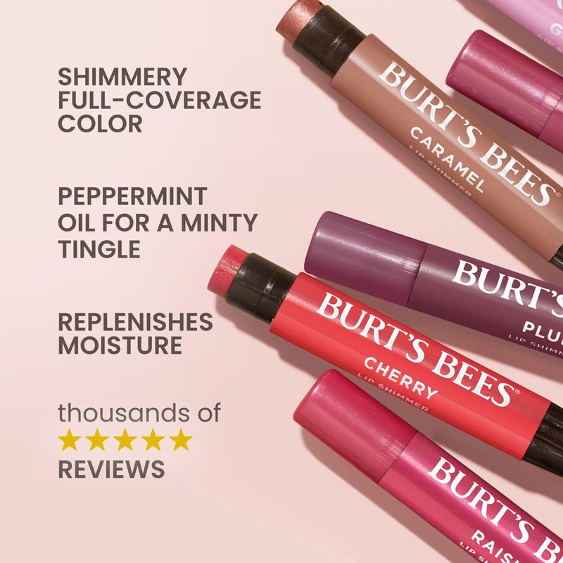 Burt's Bees Shimmer Lip Tint Set, Mothers Day Gifts, Tinted Lip Balm Stick, Moisturizing for All Day Hydration with Natural Origin Glowy Pigmented Finish & Buildable Color, Champagne (4-Pack)