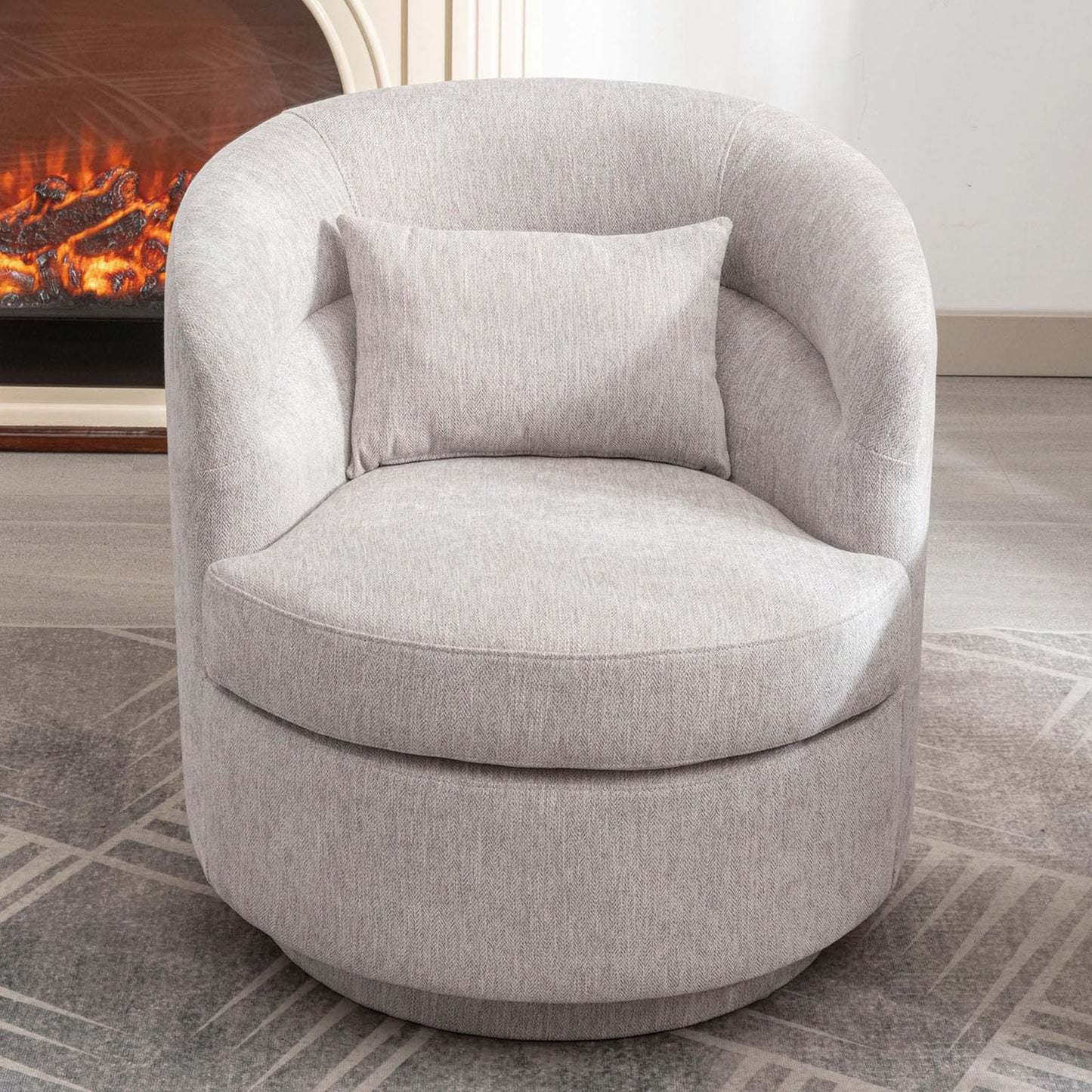 CANMOV Swivel Accent Chair, 360 Degree Round Swivel Barrel Chair with Pillow, Upholstered Comfy Barrel Armchair Single Club Sofa Chair for Living Room,Bedroom, Reading Room, Grey