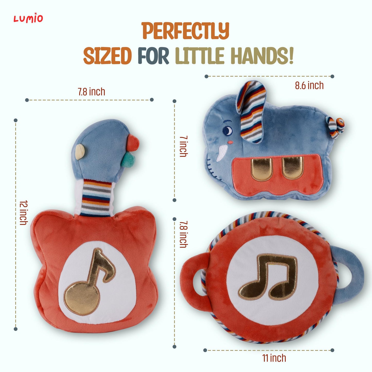 Lumio Interactive Musical Plush Toy with Lights and Sounds - Sensory Toy for 3 6 9 12-18 Months and up, Perfect for Tummy Time Rhythm Learning (Guitar) (Guitar)