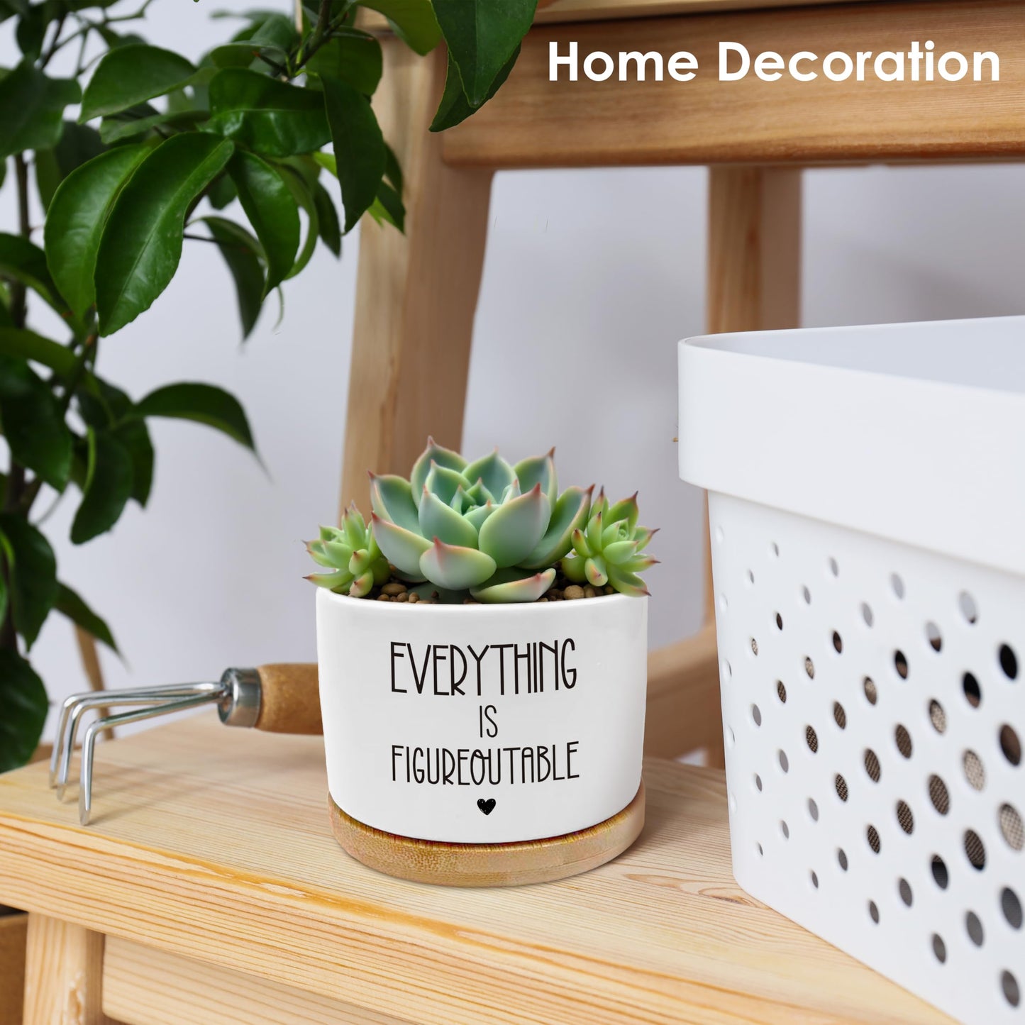 ROXMART Everything is Figureoutable Plant Pots, Motivational Gifts for Women Men Succulent Planters, Positive Affirmation Gifts Ceramic Plant Flower Pots for Home Office Desk Table Shelf(No Plants)