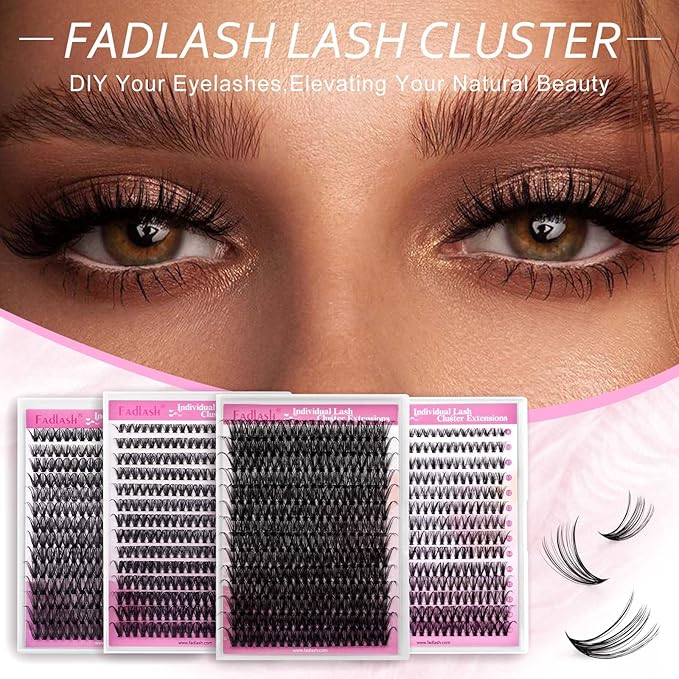 Lash Clusters 20mm Individual Lashes Cluster Black Volume Eyelash Clusters Long Individual Lash Extensions D Curl Cluster Lashes DIY Eyelash Extension (40D-0.07D, 20mm)