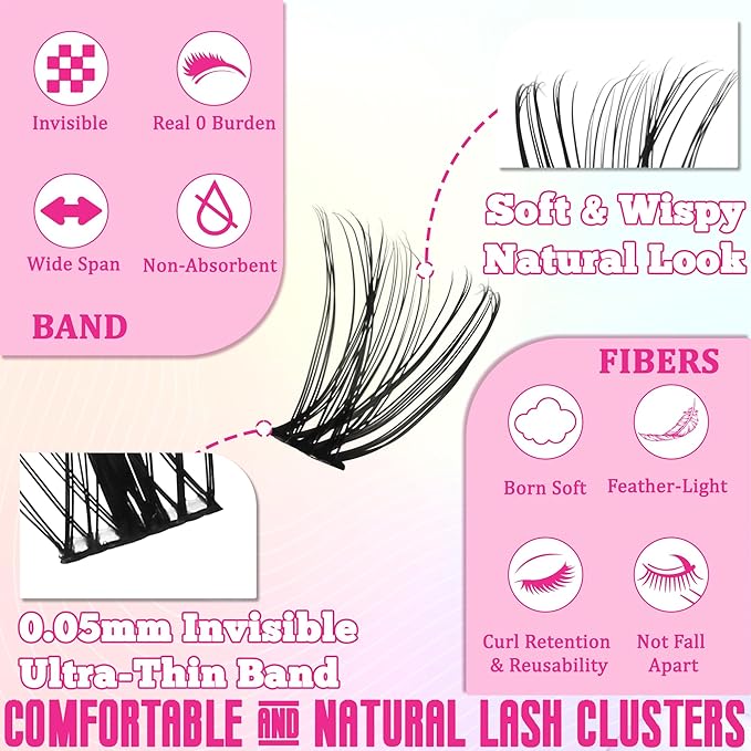 DIY Lash Clusters Kit Volume Lash Clusters Thick Eyelash Extension Kit Individual Lashes Thin Band Lashes Clusters Lash Bond and Seal Lash Tweezers