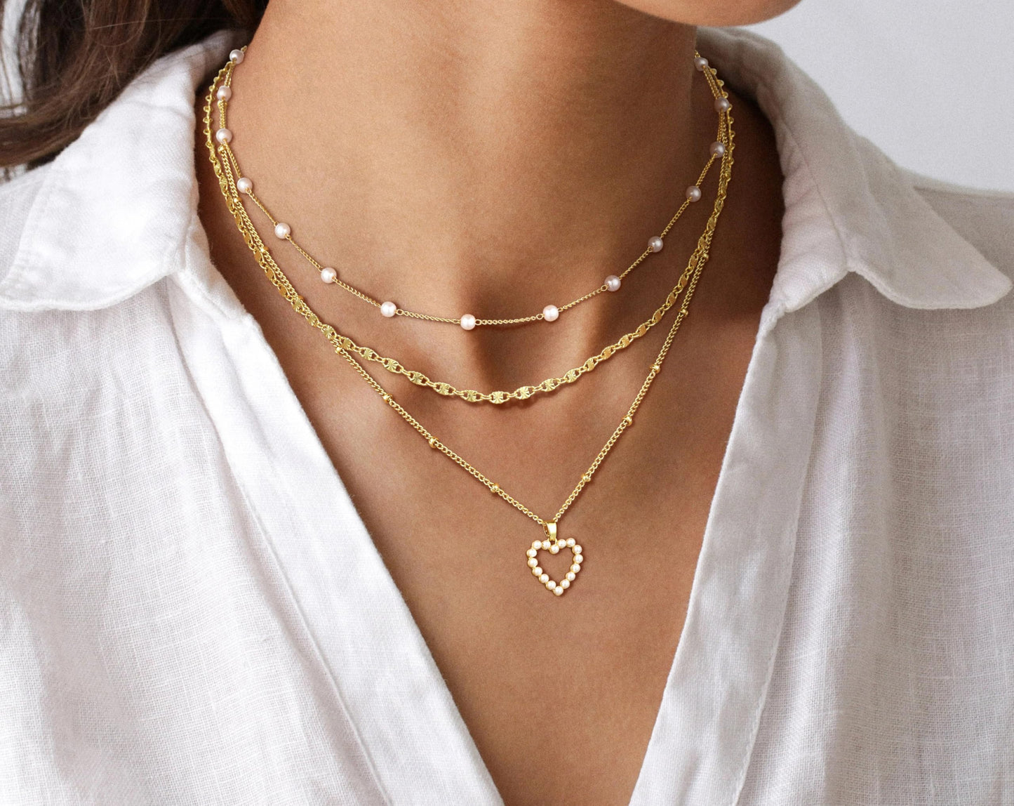 MFRYK Gold Necklaces for Women,14K Gold/Silver Plated Choker Layered Necklace Dainty Pearl Disc Cross Circle Heart Pendant Chain Stackable Necklaces, Multilayer Jewelry Set Gifts for Women