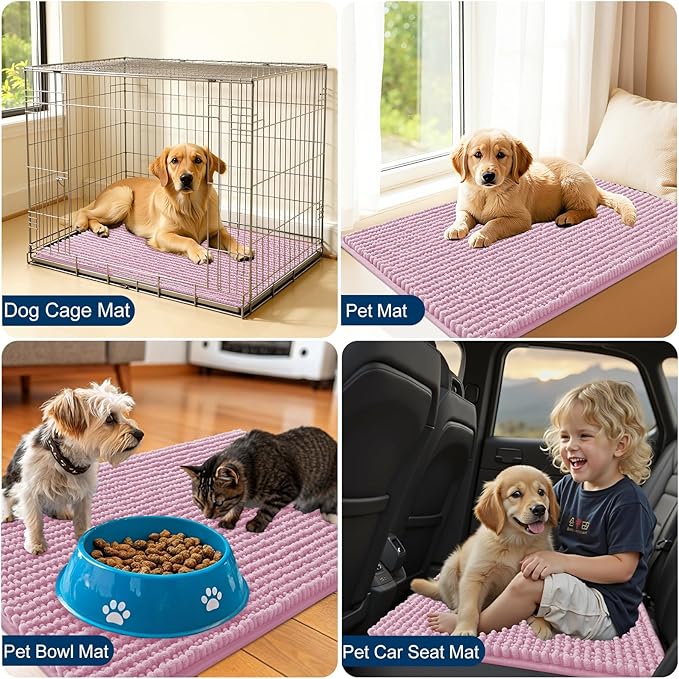 OLANLY Dog Door Mat for Muddy Paws 30x20, Ultra Absorbent Chenille Mud Doormat, Non-Slip Washable and Dirt Trapping Doormat for Indoor Entryway, Quick-Dry Indoor Pet Bed Mats for Dogs, Dusty Rose