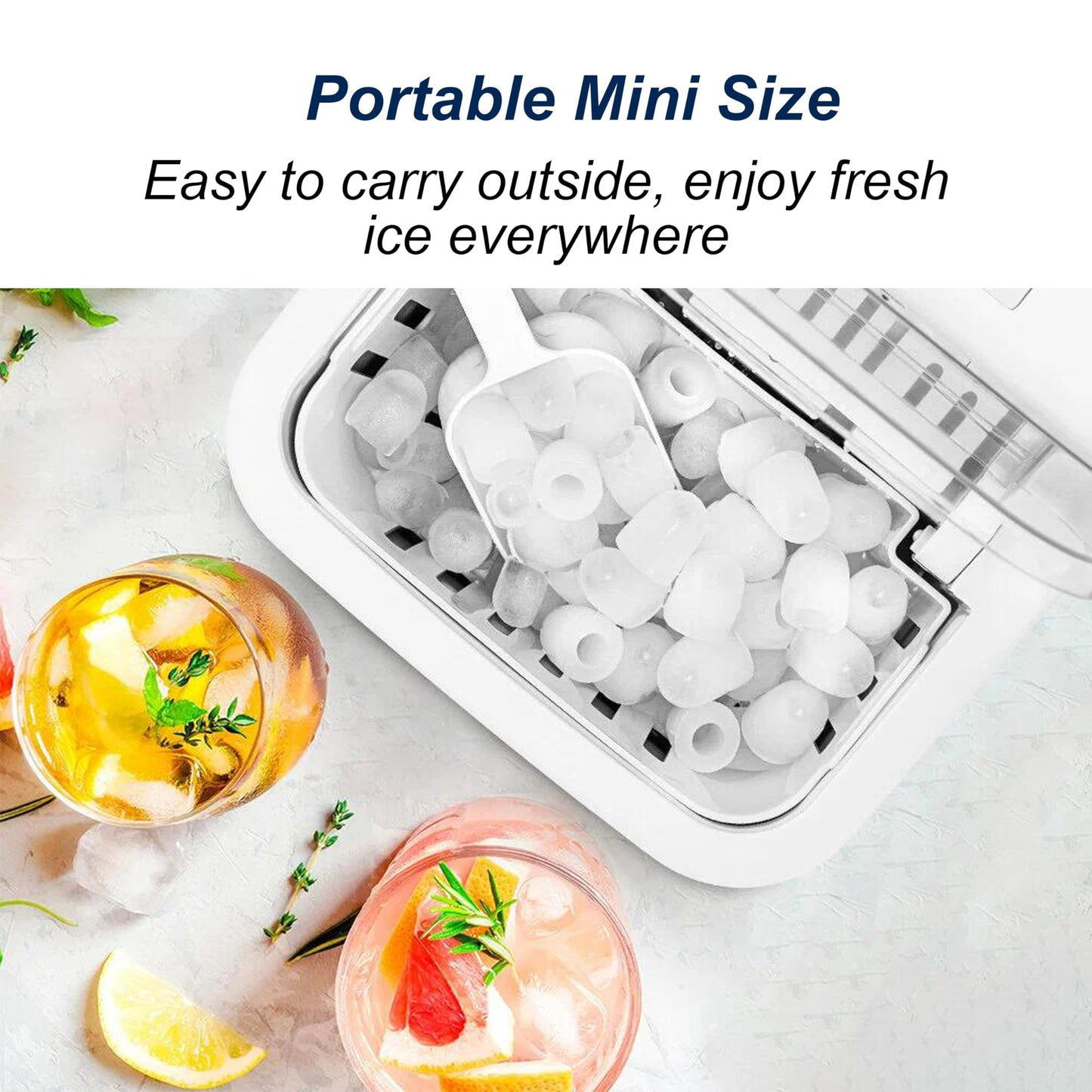 Countertop Ice Maker Machine - 6 Mins 9 Bullet Ice, 26.5lbs/24Hrs, Portable With Self-Cleaning, Scoop, and Basket (Steel)