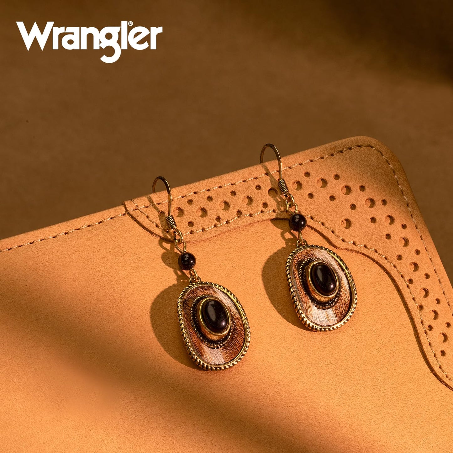 Wrangler Western TearDrop Dangle Earrings for Women Country Statement Genuine Horsehair Turquoise Vintage Cowgirl Cowboy Jewelry (Gold-Black A)
