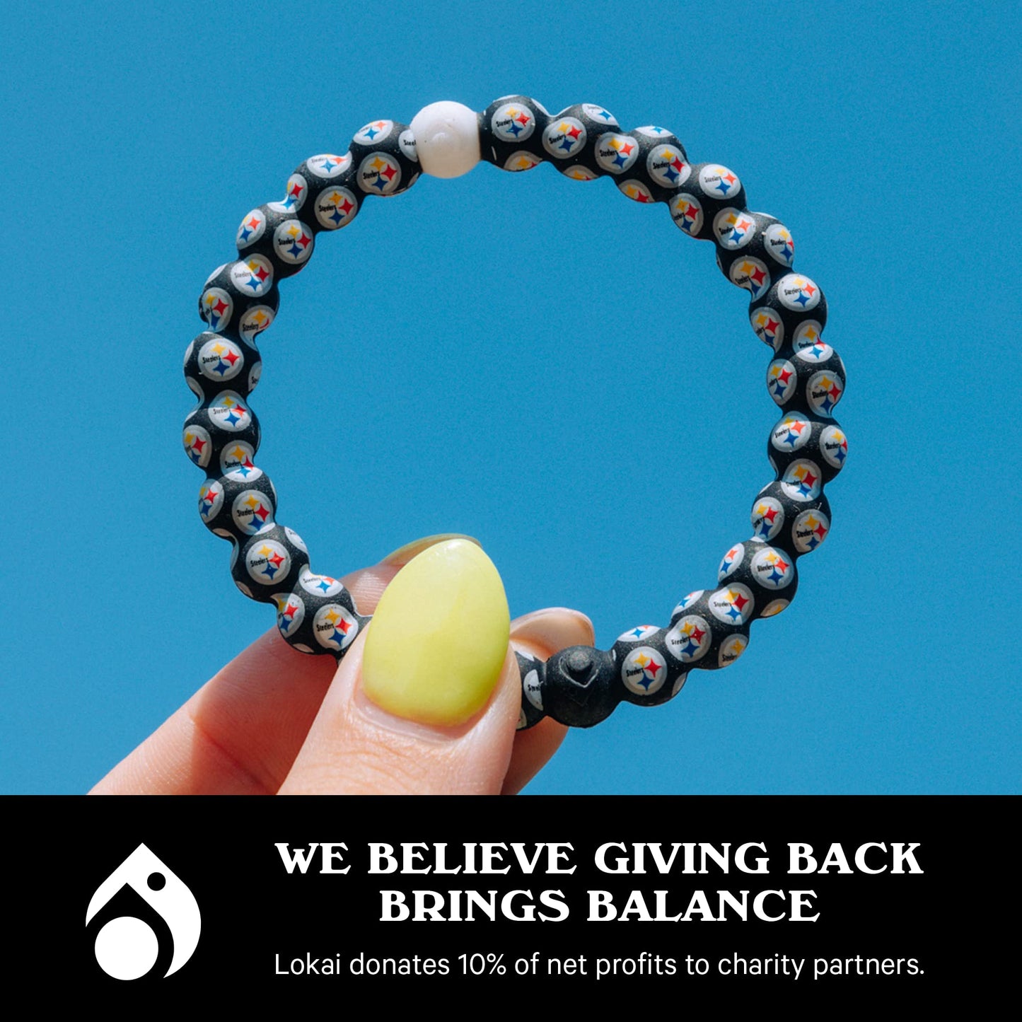 Lokai Silicone Beaded Bracelet for Men & Women, NFL Football Collection - Pittsburgh Steelers, Logo, Medium - Silicone Jewelry Fashion Bracelet Slides-On for Comfortable Fit