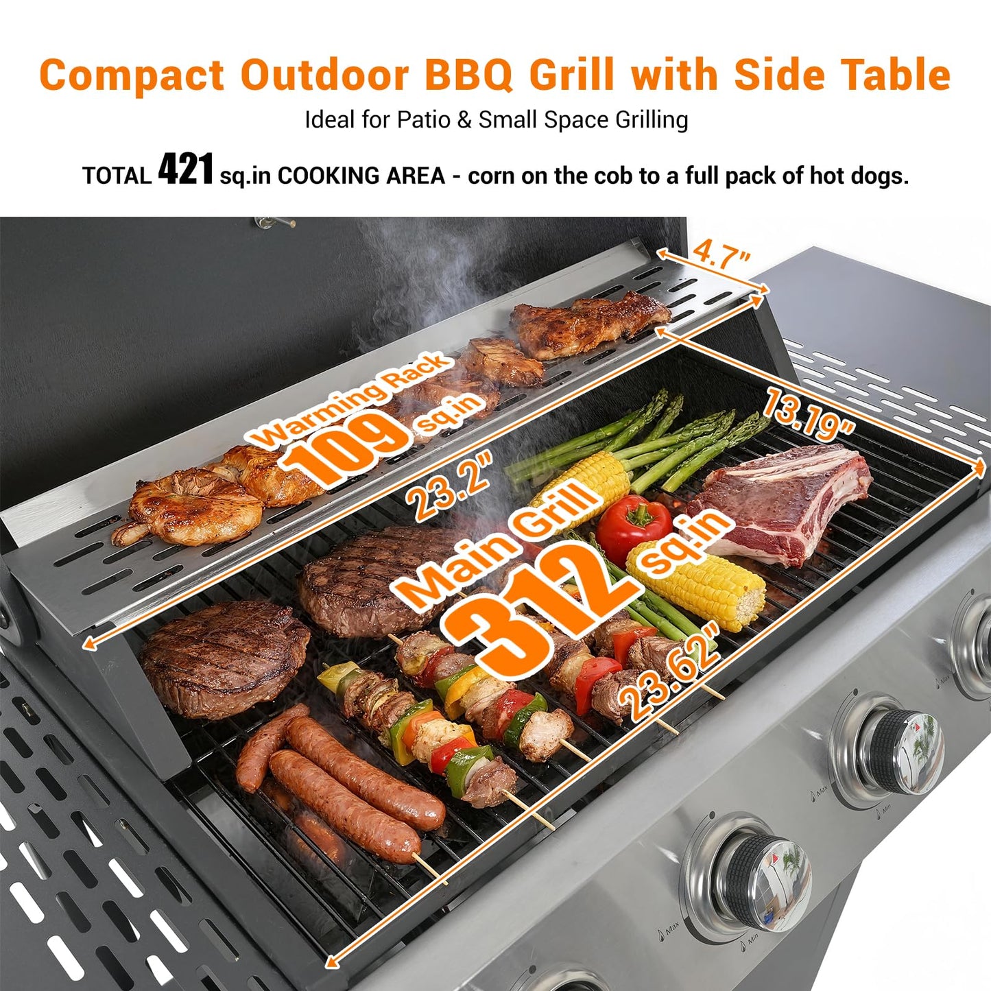 EUHOME 4-Burner Gas Grill with Side Burner & Cover, 51000 BTU Stainless Steel Outdoor BBQ Grill, 452 sq.in Cooking Area, Ideal for Backyard, Patio Large Gatherings
