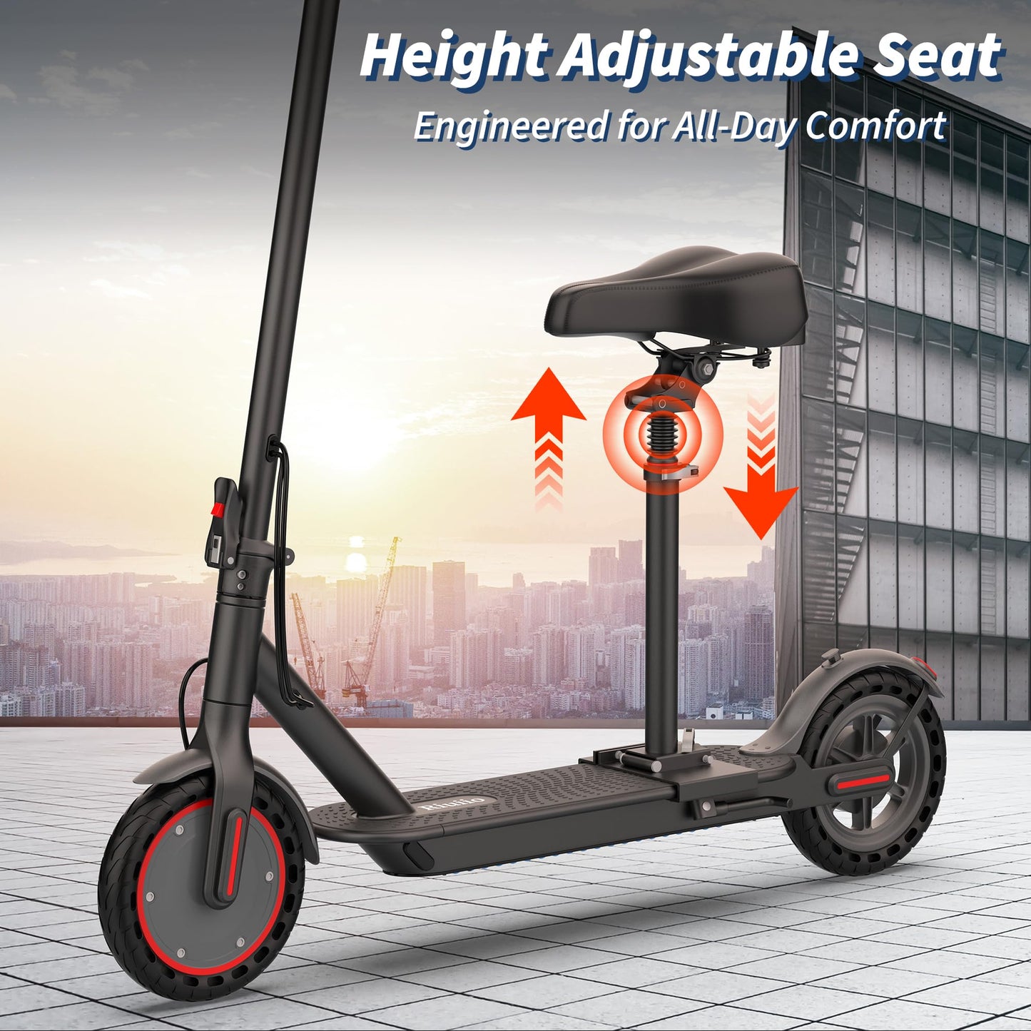 Folding Electric Scooter for Adults with Seat- 19MPH & 21-Mile Range, 350W Motor, 8.5" Solid Tires with App Control & Dual Brake System - UL2272 Certified Commuter E-Scooter