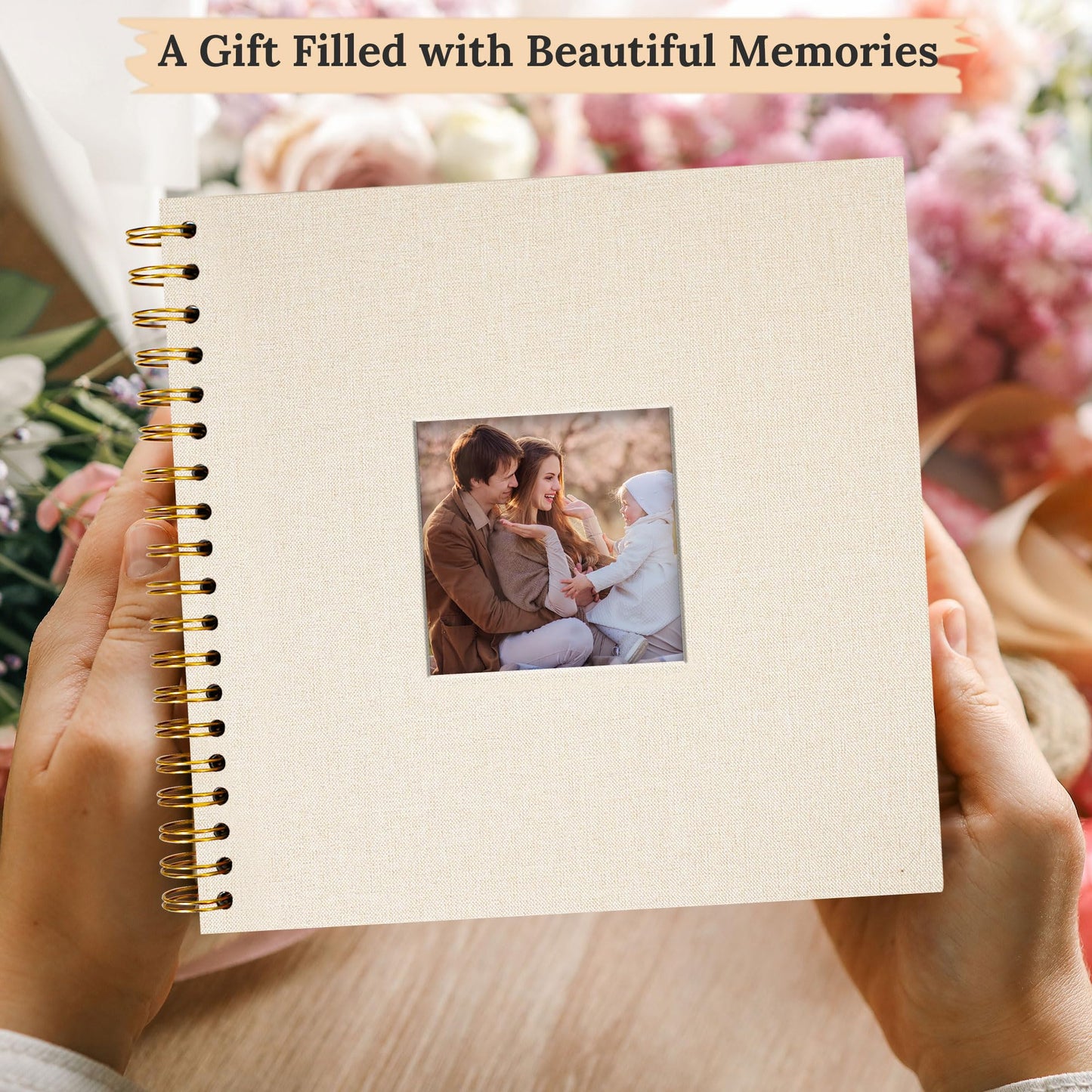 Hiwhy Scrapbook Photo Album Linen Cover, 10 x 10 Inch Hardcover Kraft White Pages Memory Book, for Travel Wedding Guest Book Christmas Baby Shower (20 Sheets/ 40 Pages,Beige)
