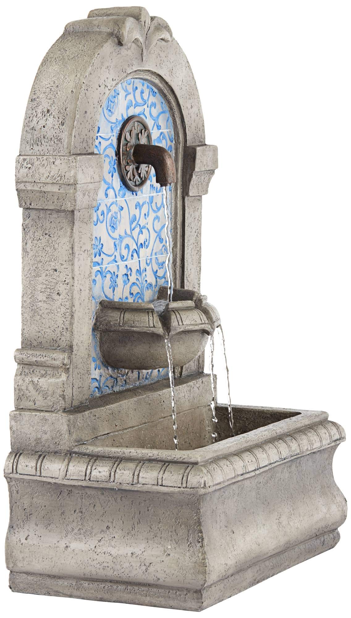 Manhasset 30 1/4" High Large Italian Outdoor Decor Blue Faux Stone Floor Fountain Standing Waterfall Tiered Cascading Water Feature for Outside Garden Patio Yard Backyard Porch Deck - John Timberland