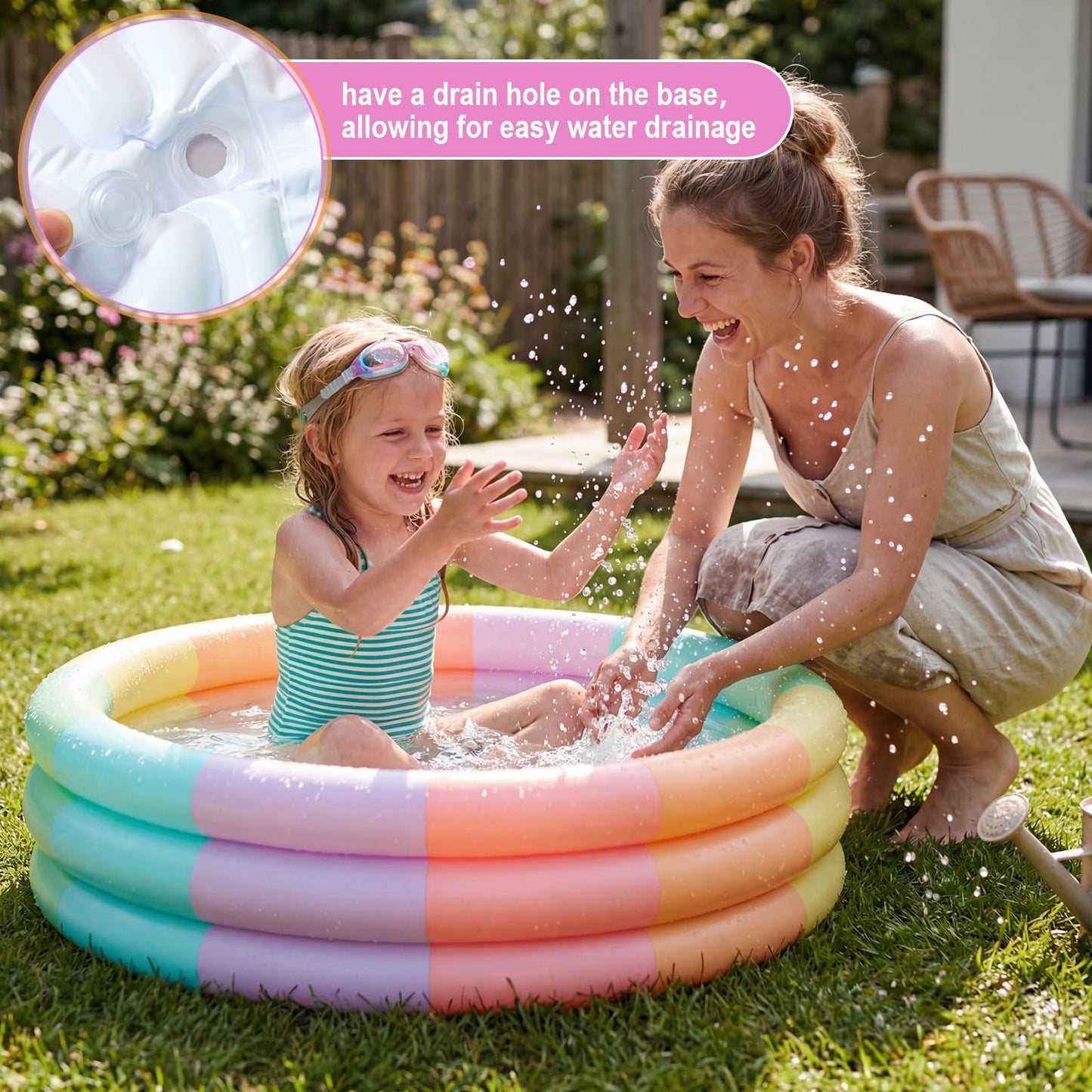 VioraWhite 4 Pack Inflatable Kiddie Pool for Toddlers 34"x10" Pastel Blow up Kids Swimming Pool Small 3 Rings Round Baby Pools for Indoor Outdoor Water Game Play Center