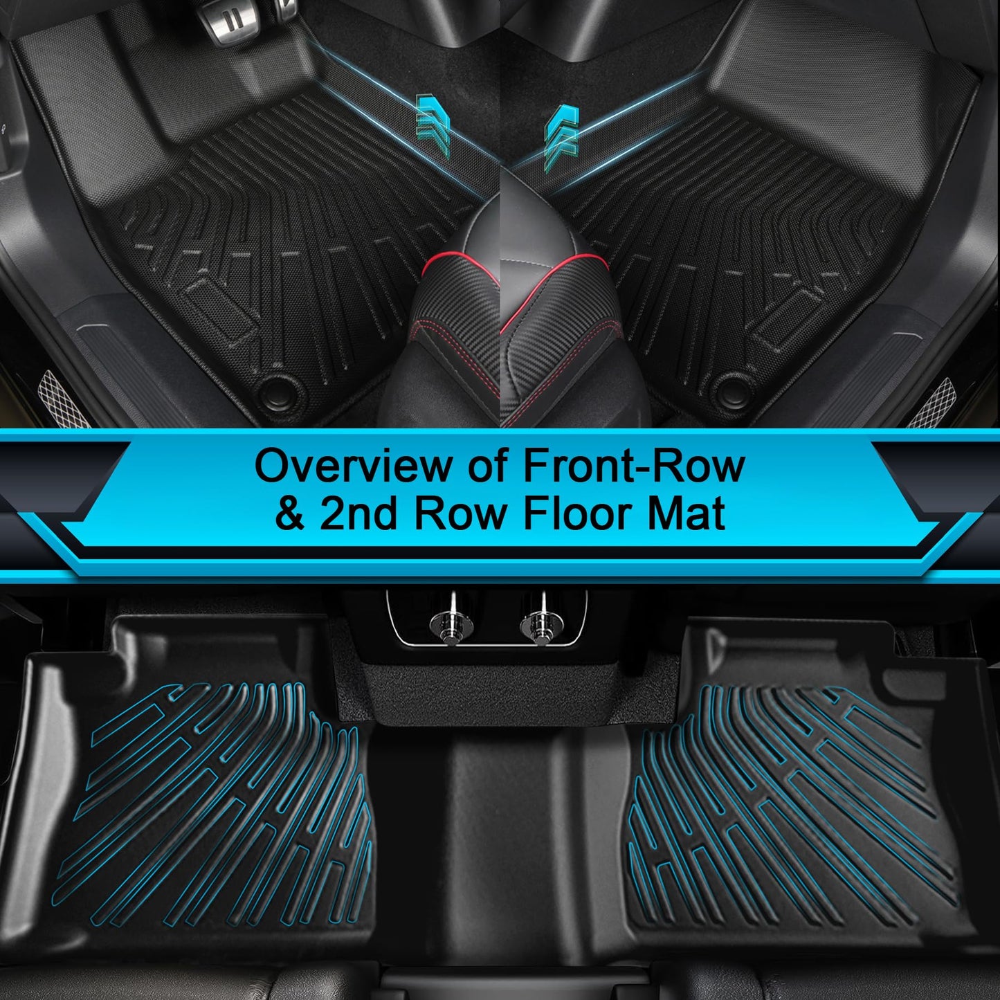Floor Mats for Dodge Durango 7 Seats 2016-2024 2025 2026, TPE Waterproof Non-Slip All Weather Protection Custom (Floor Mats & Cargo Liner)