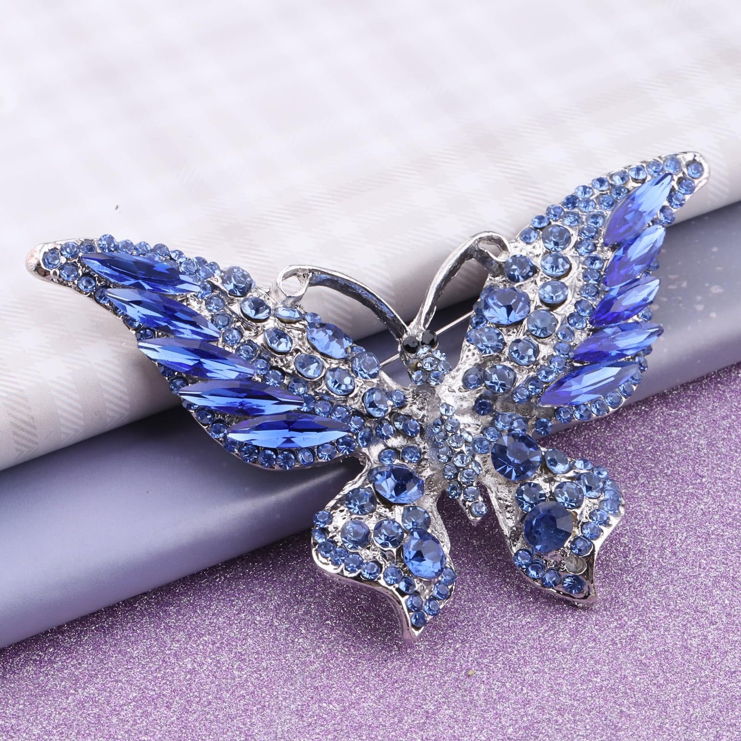 FEELMEM Crystal Rhinestone Butterfly Brooch Pin Blue Color Butterfly Brooches for For Women Wedding/Banquet/Birthday Party (blue-3)