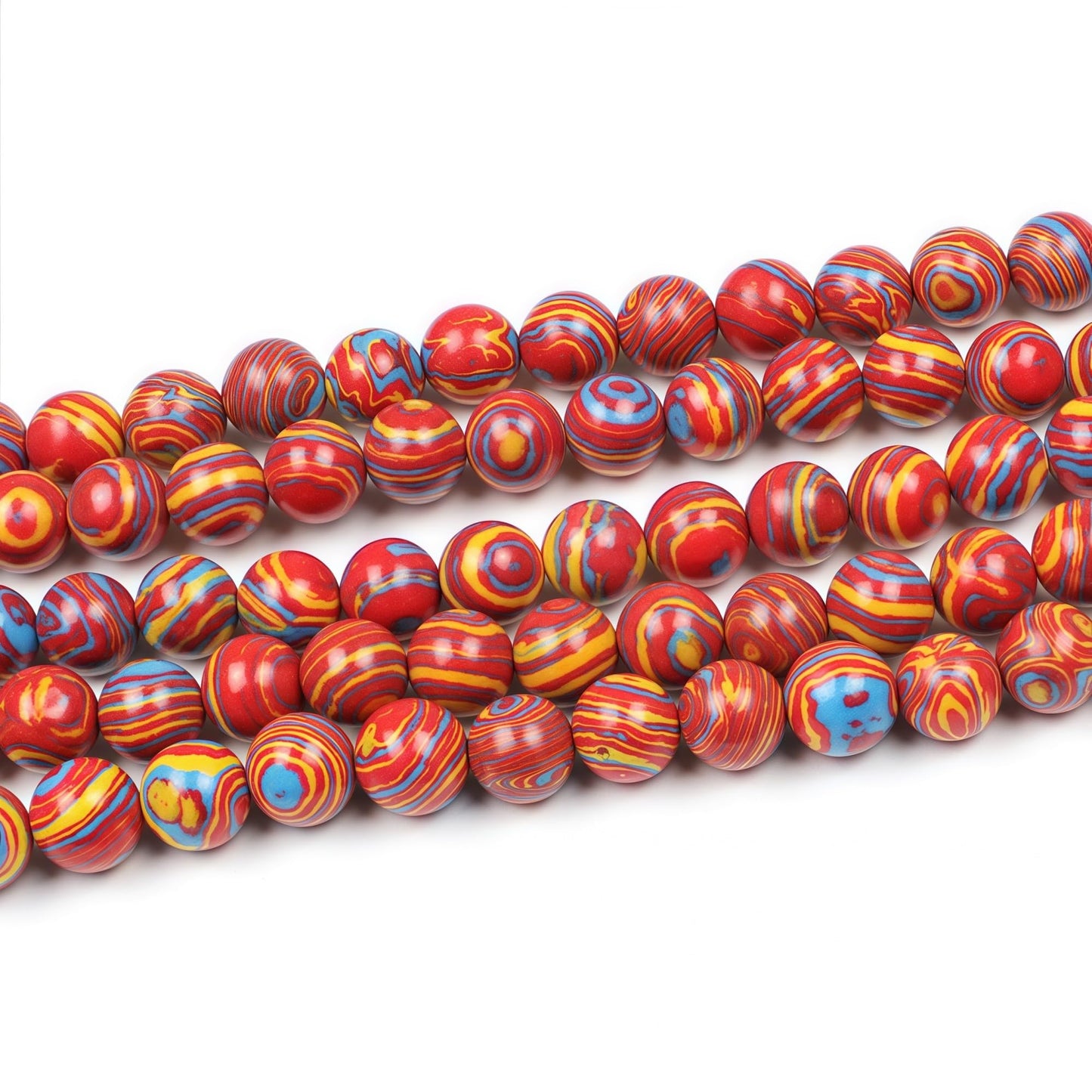 MJDCB Synthesis Colour Malachite Beads Beautiful Fashion Round Stone Beads for DIY Jewelry Making 15" (8mm, Blue - red - Yellow)