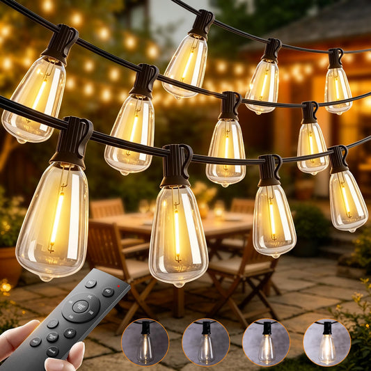 addlon 198FT Outdoor String Lights for Outside with Remote Waterproof Patio Lights with Plastic ST38 LED Edison Bulbs Outdoor Lighting Extra Long for Backyard Bistro Porch Garden Pergola Party Decor