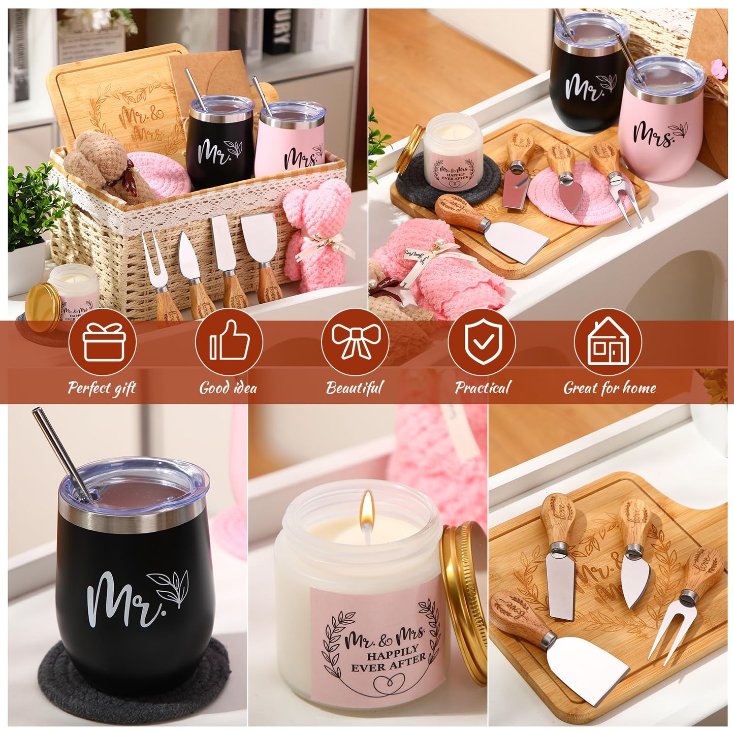 RimCereal Wedding Gift Basket - 21 Pieces Gifts for Couple Mr and Mrs Housewarming Gifts for Women Men New House Apartment Closing Gift Ideas Set
