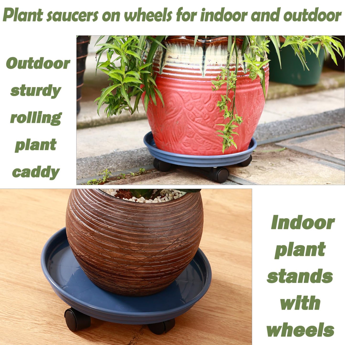 8 Packs Plastic Plant Caddy with Wheels 12” Heavy-Duty Rolling Plant Stand with Wheels Plant Dolly with Casters for Indoor and Outdoor Plant Roller Base Plant Saucer Mover, Black