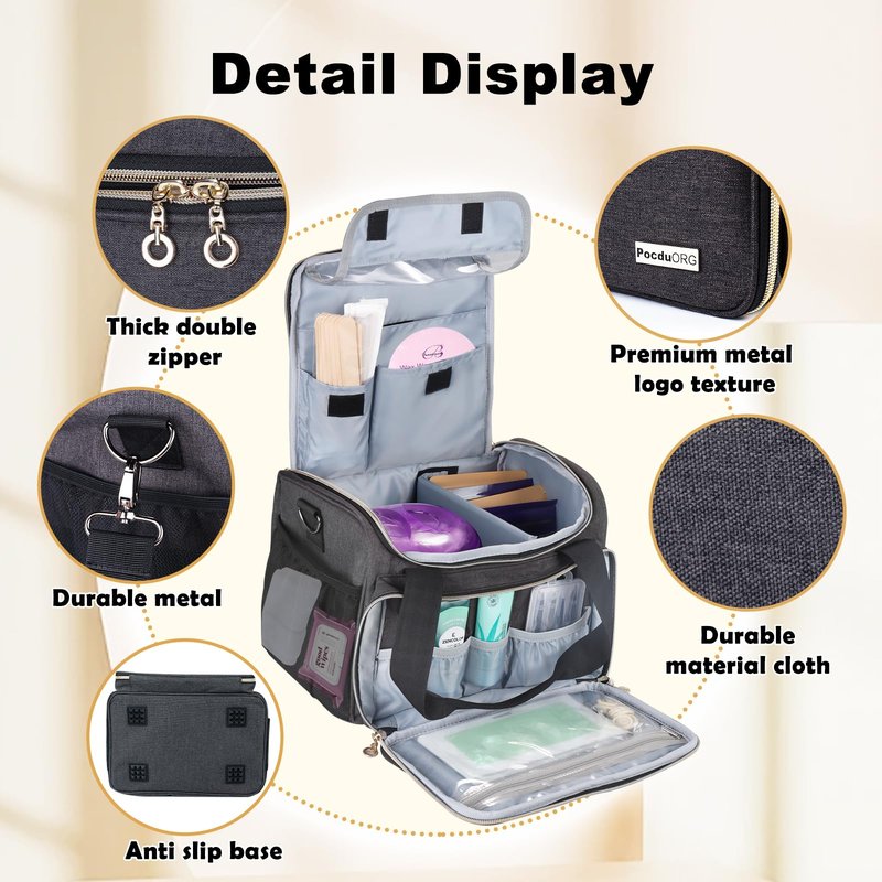 POCDUORG Universal Waxing Kit Carry Bag Compatible with Tress Wellness - Portable Organizer for Wax Warmer, Wax Beans, Pre & After Wax Sprays, and Accessories - Only Bag (Elegant Grey)