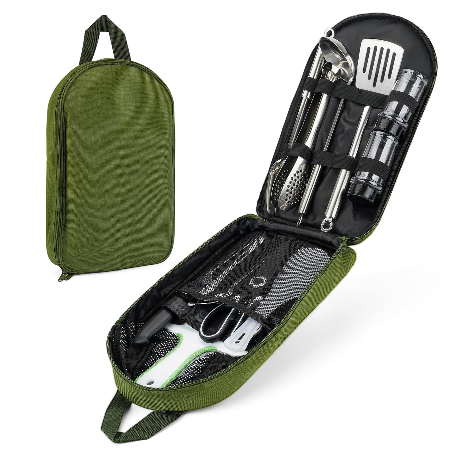 ONLYFIRE OUTDOOR LIVING Portable Camping Utensil Set, 16 Piece Cookware Kit, Outdoor Cooking and Grilling Utensil Organizer Travel Set Perfect for Picnic, RV, Tailgating, Camping, Hiking, CT606