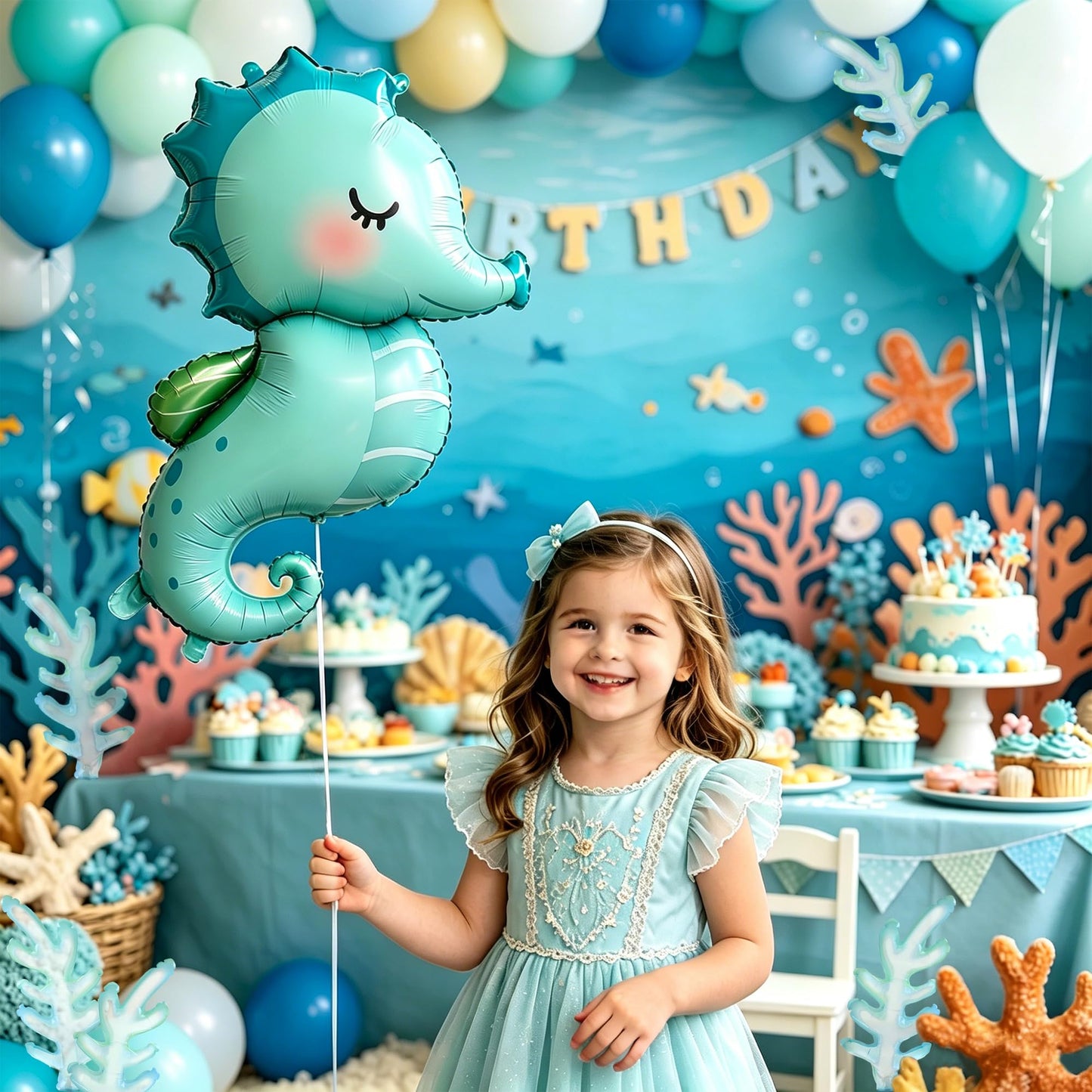 Inflatable Seahorse Balloons Under The Sea Party Decorations Ocean Mermaid Starfish Octopus Dolphin Beach Shell Theme Sea Animal Balloons Arch Kit Decor For Birthday Baby Shower Party Decorations