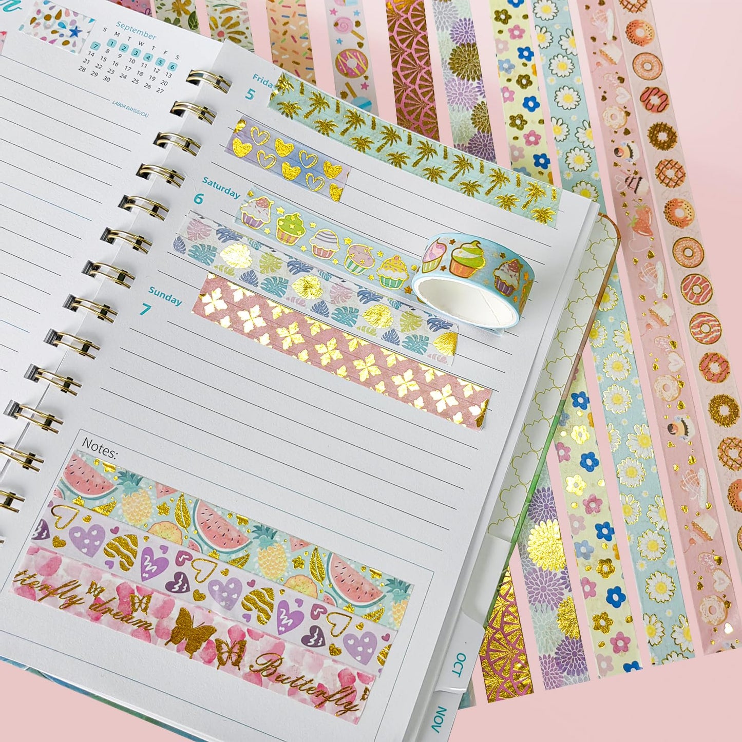 Puninoto 60 Rolls Floral Washi Tape Set,Flower Patterns Decorative Skinny Blooms Masking Tapes with Gold Foil Supplies for Arts,Scrapbook,Planner,DIY Arts and Crafts,Gift Wrapping