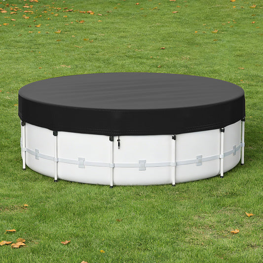 14 Ft Round Pool Cover for Metal Frame Above Ground Pools - Upgraded Windproof Design Compatible with Intex/Bestway Frame Above Ground Outdoor Swimming Pool (Black)