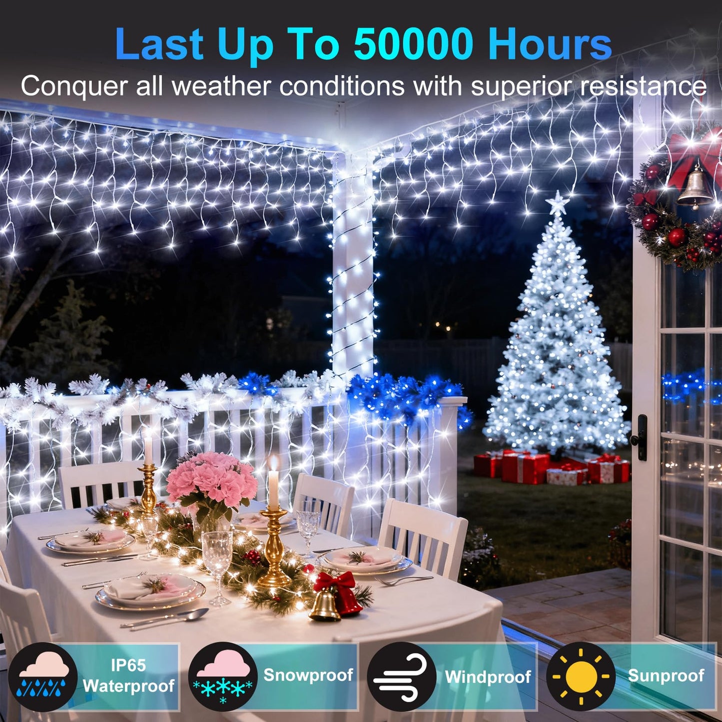 1620LED 164ft Christmas Lights, 360Drops 12 Modes Cool White Christmas String Lights Outdoor Dimmable, Waterproof Christmas Decoration Fairy Lights with Timer for Indoor Eaves Party Patio Window Fence