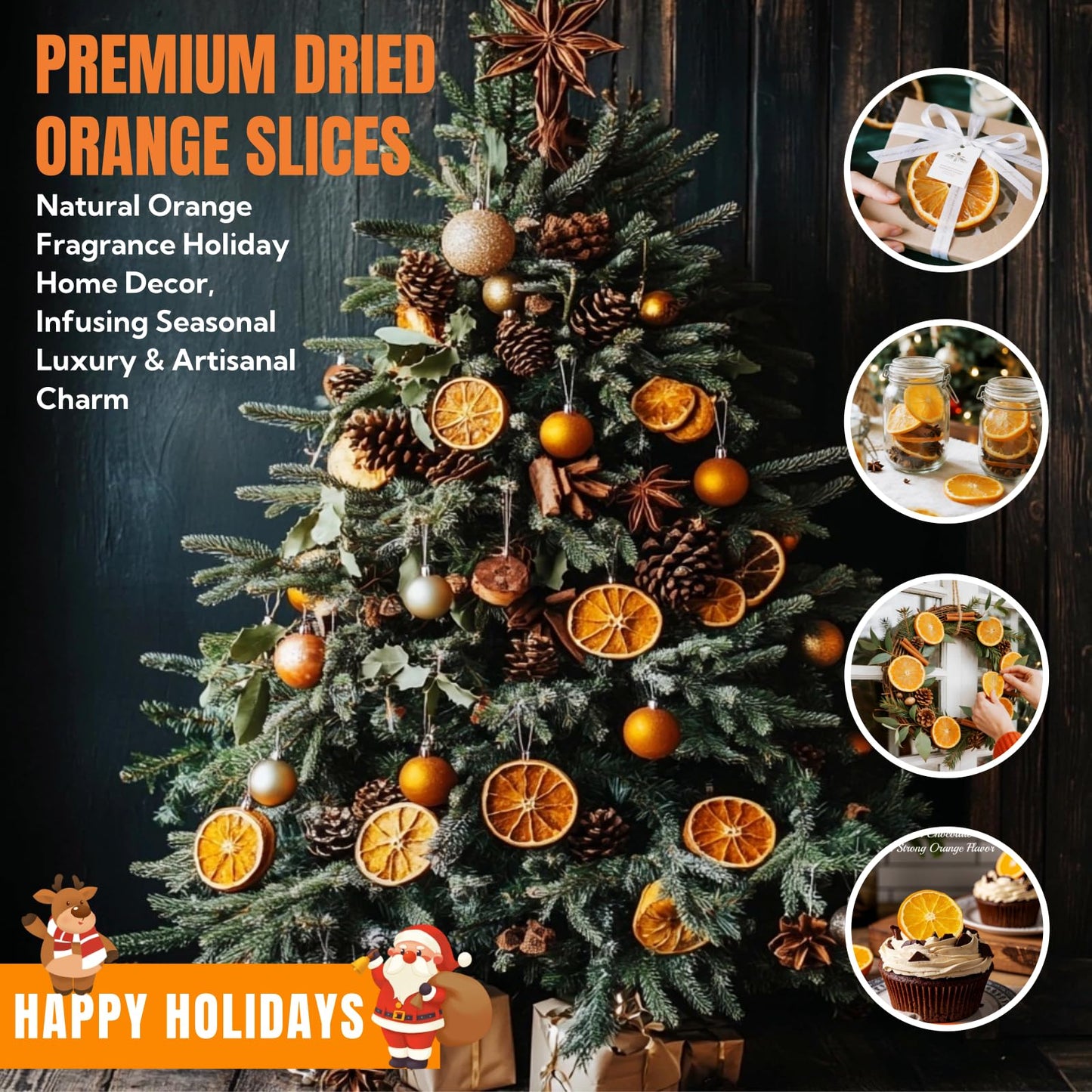 Dried Orange Slices 8.8oz(250g),Approx 50-60 Wheels,Dehydrated Orange Slices NO Addtives,Dried Oranges Sugar Free Natural,Fruit Tea,Dehydrated Fruit for Cocktails,Christmas Day,Crafts,Baking