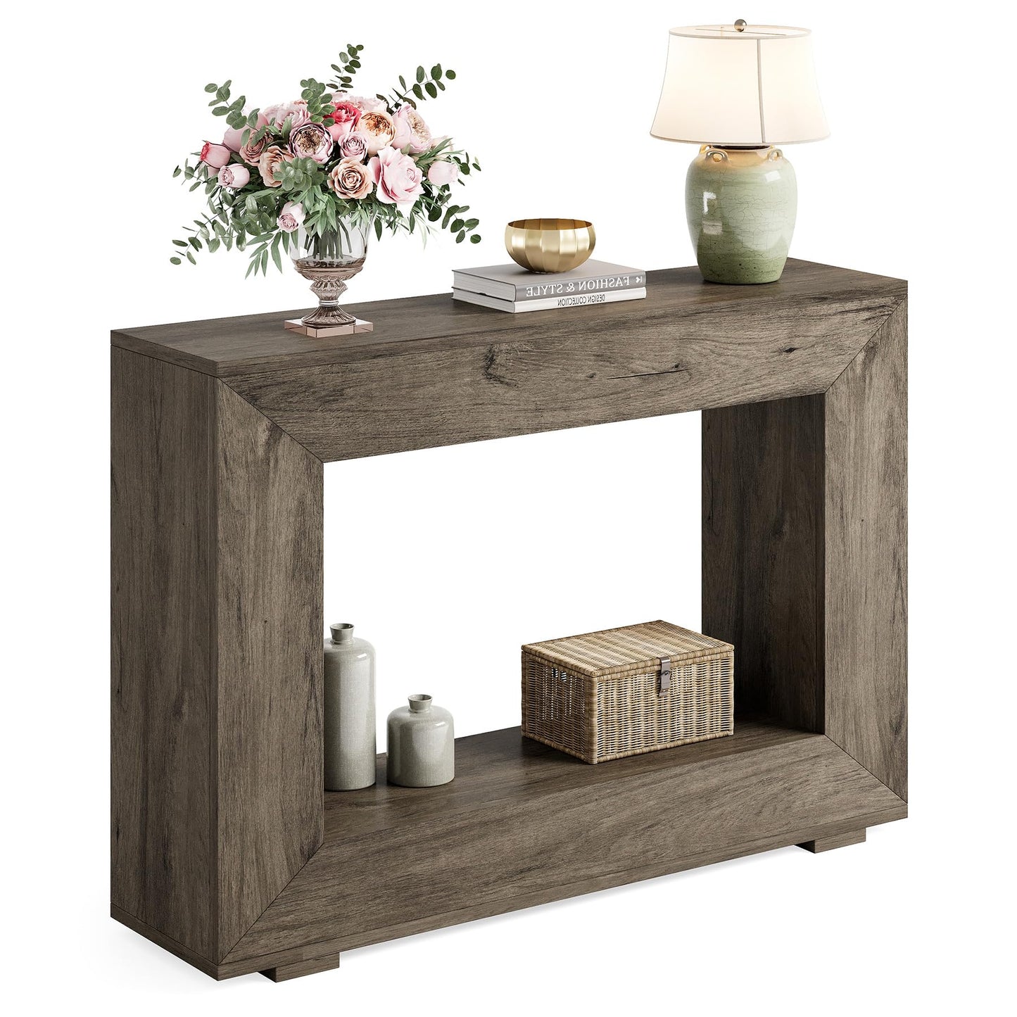 LITTLE TREE 47 Inches Console Table, Sofa Table with Storage, Modern Entryway Table for Hallway, Narrow Long Sofa Entryway Table for Living Room, Grey