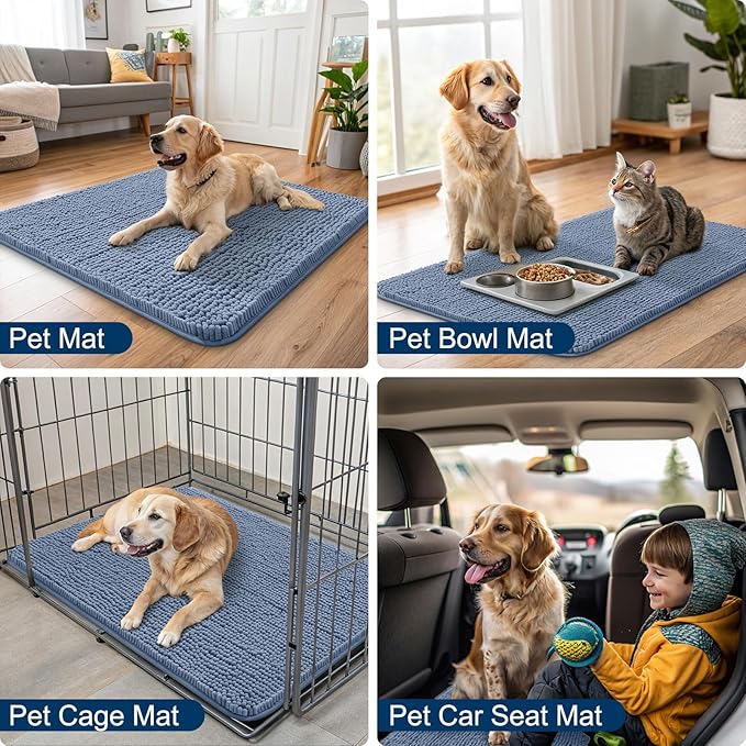 Smiry Dog Door Mat for Muddy Paws 70x24, Absorbs Moisture and Dirt Doormat, Non-Slip Washable Quick Dry Chenille Front Door Mat Indoor Entrance, Entryway Carpet for Inside Floor, Airy Blue