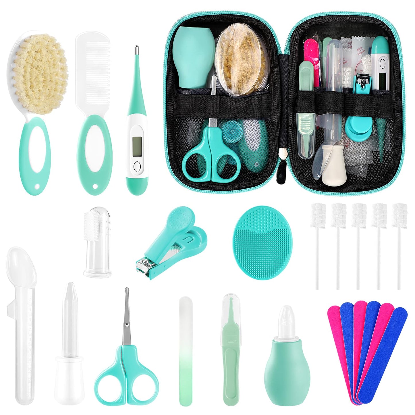 Baby Healthcare and Grooming Kit for Newborn Kids, 24PCS Upgraded Safety Baby Care Kit, Newborn Nursery Health Care Set, Baby Care Products (Green)