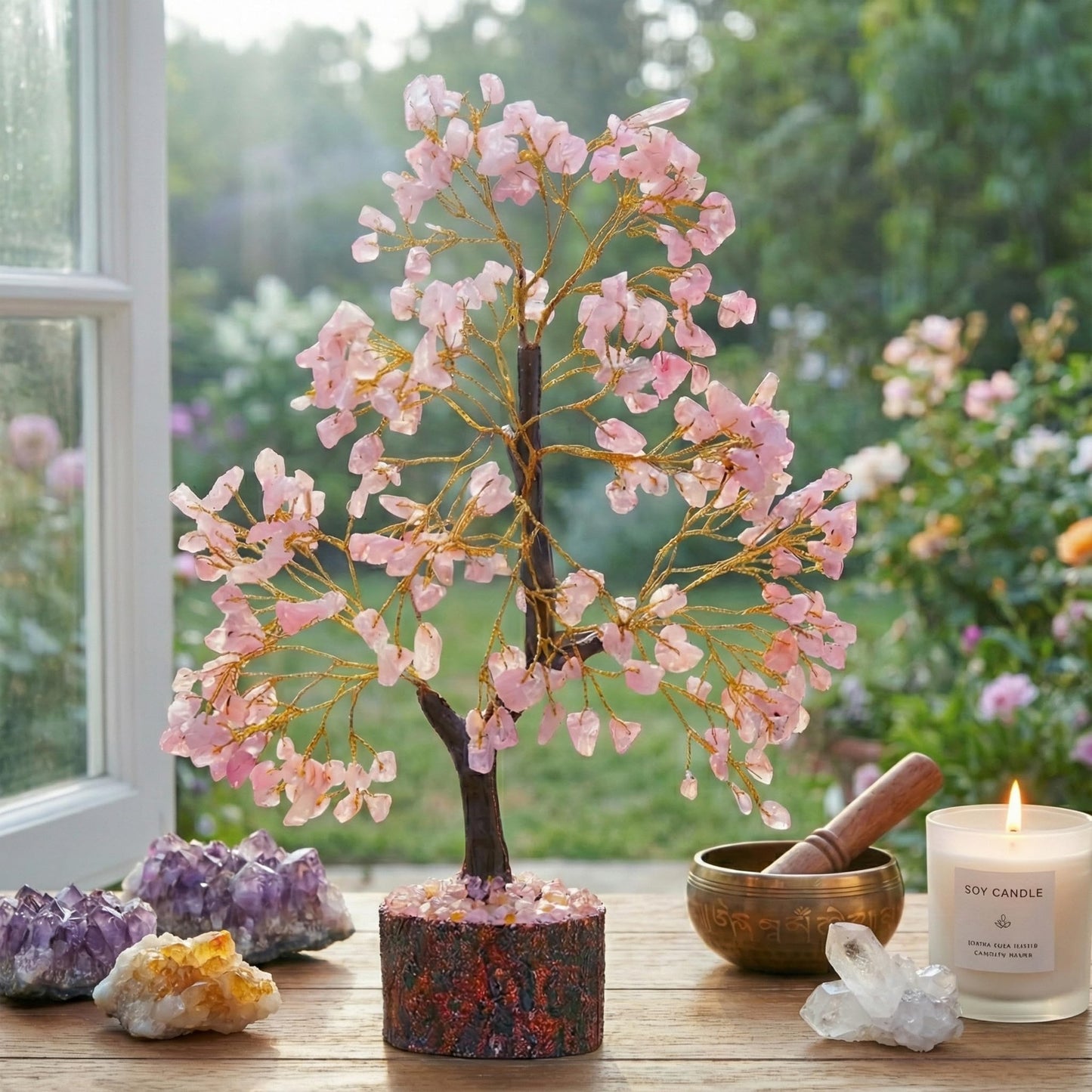 AstraVeda Rose Quartz Crystal Tree of Life - Chakra Feng Shui Tree with Positive Energy - Meditation Gift - 300 Beads