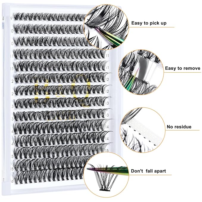 B&Qaugen False Eyelash, 280 Clusters Individual Lashes, 50D, Vegan, Cruelty Free