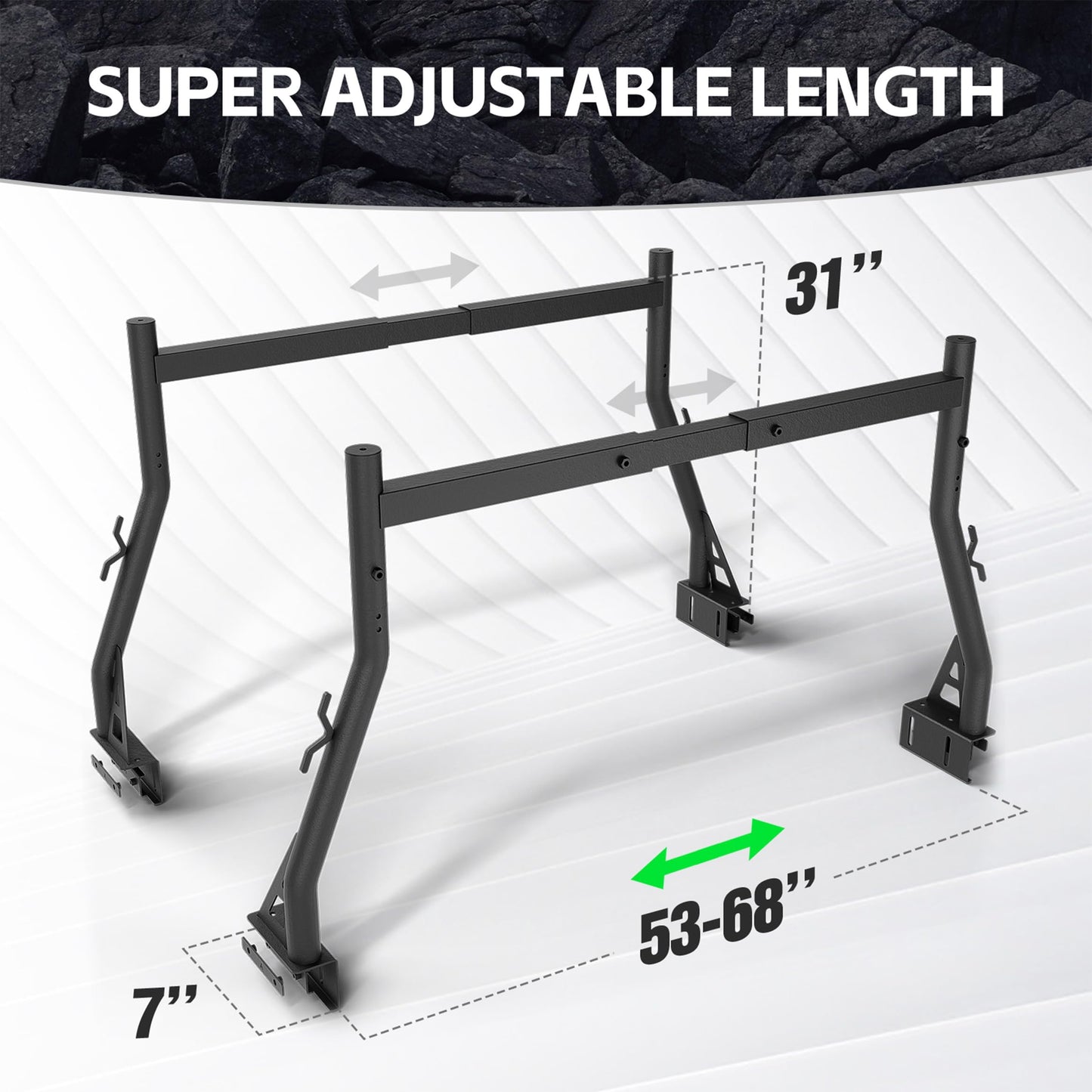 EYOUHZ Universal Extendable 46"-71" Overland Bed Racks Truck Cargo Carrier Fits Most Pickup Trucks, 900 LBS Non-Drilling Truck Rear Ladder Racks Back Cross Bars for Kayak, Surfboard, Lumber, Ladder