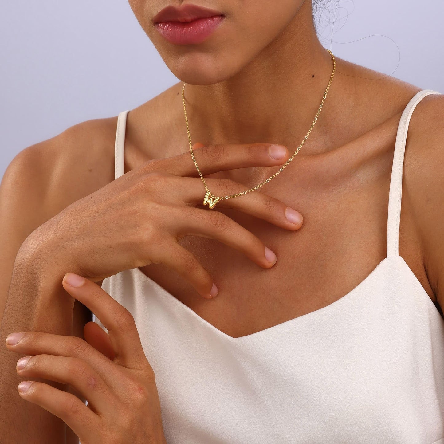 CUEZIY 14K Gold Plated Bubble Letter Necklace Initial Necklaces for Women Dainty Personalized Charm Pendant Name Necklace Cute Non Tarnish Fashion Accessories Teen Gift Trendy Stuff Jewelry Gifts