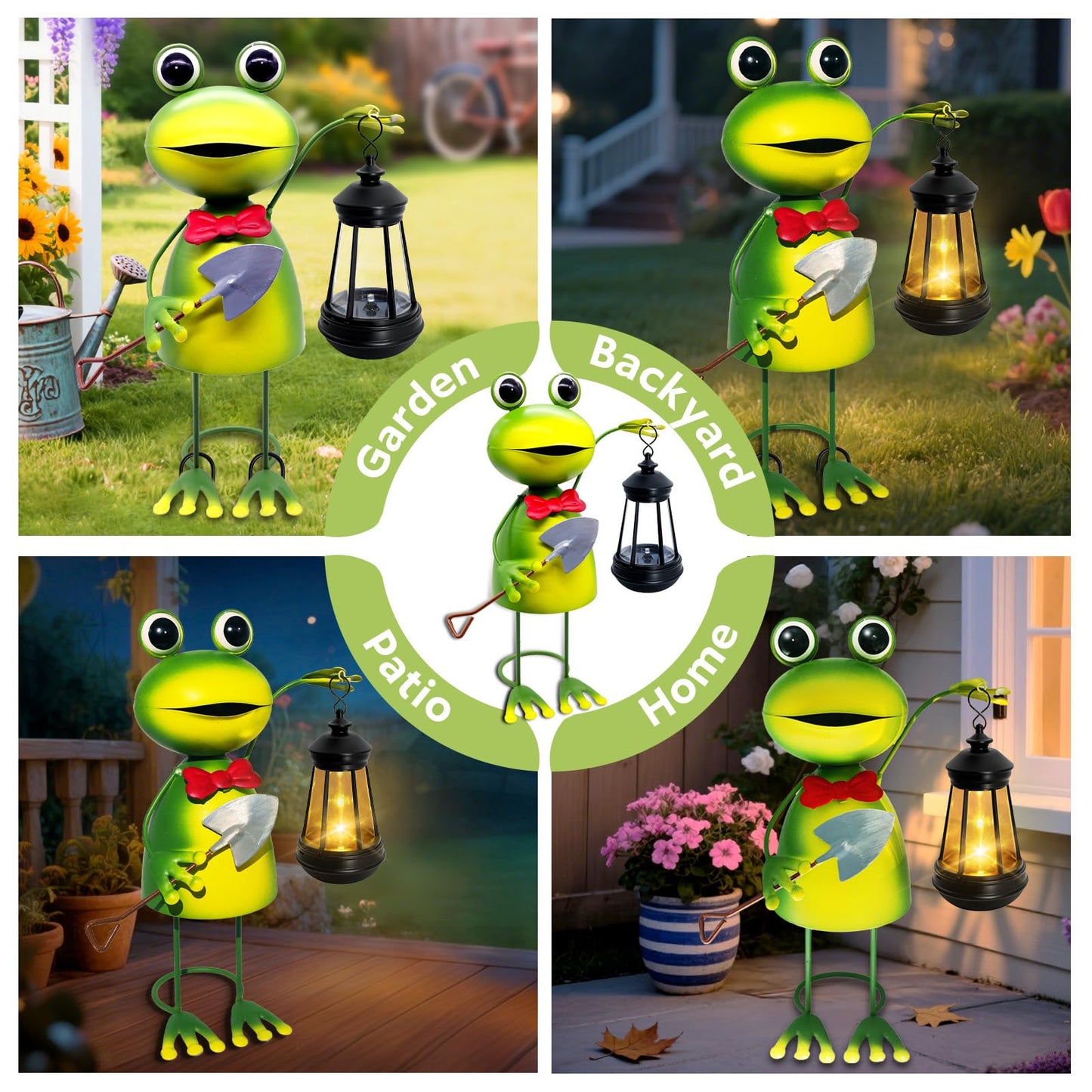 Solar Garden Lights Frog Statue with Solar Lantern,13.78in Tall Frog Decor Fairy Accessories,Mothers Day Birthday Gifts for Women Mom Grandma,Big Metal Decorative Stakes for Home Decor,Patio,Yard Art