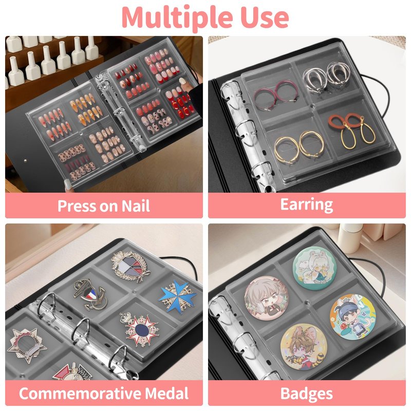CGBE Press On Nail Organizer: Upgraded Dust & Crush-Resistant Protection, Removable D-Ring Binder Pages, Press On Nail Storage with Nail Tape