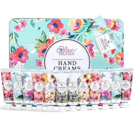 BODY & EARTH 12 Pack Hand Cream Gifts Set, Hand Lotion Travel Size Hand Cream for Women, Moisturizing Lotion Enriched with Shea Butter to Nourish Dry Cracked Hands, Birthday Gifts for Women, 12 x 1 OZ