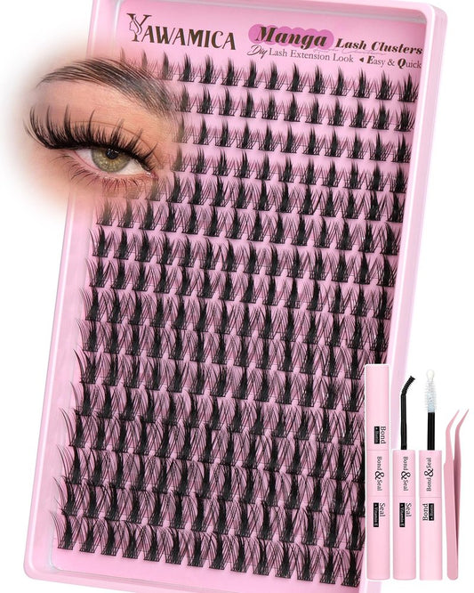 Yawamica Natural Lash Clusters Wispy Eyelash Extension 8-14mm Eyelash Clusters C Curly Individual Lashes Cluster Eyelash Extensions Waterproof DIY Lash Extension by Self