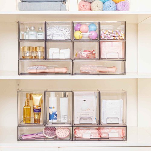 Vtopmart 4 Pack 4.4''H and 4 Pack 7.6" H Clear Stackable Storage Drawers