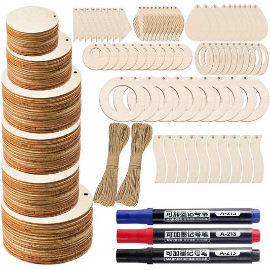 195Pcs Wood Circles for Crafts Unfinished Blank Wood Rounds Tag with Hole and Colored pens Wooden Gift Tags Ornaments for DIY Crafts Burning Painting Door Hanger Sign Christmas Decor JZCHBL