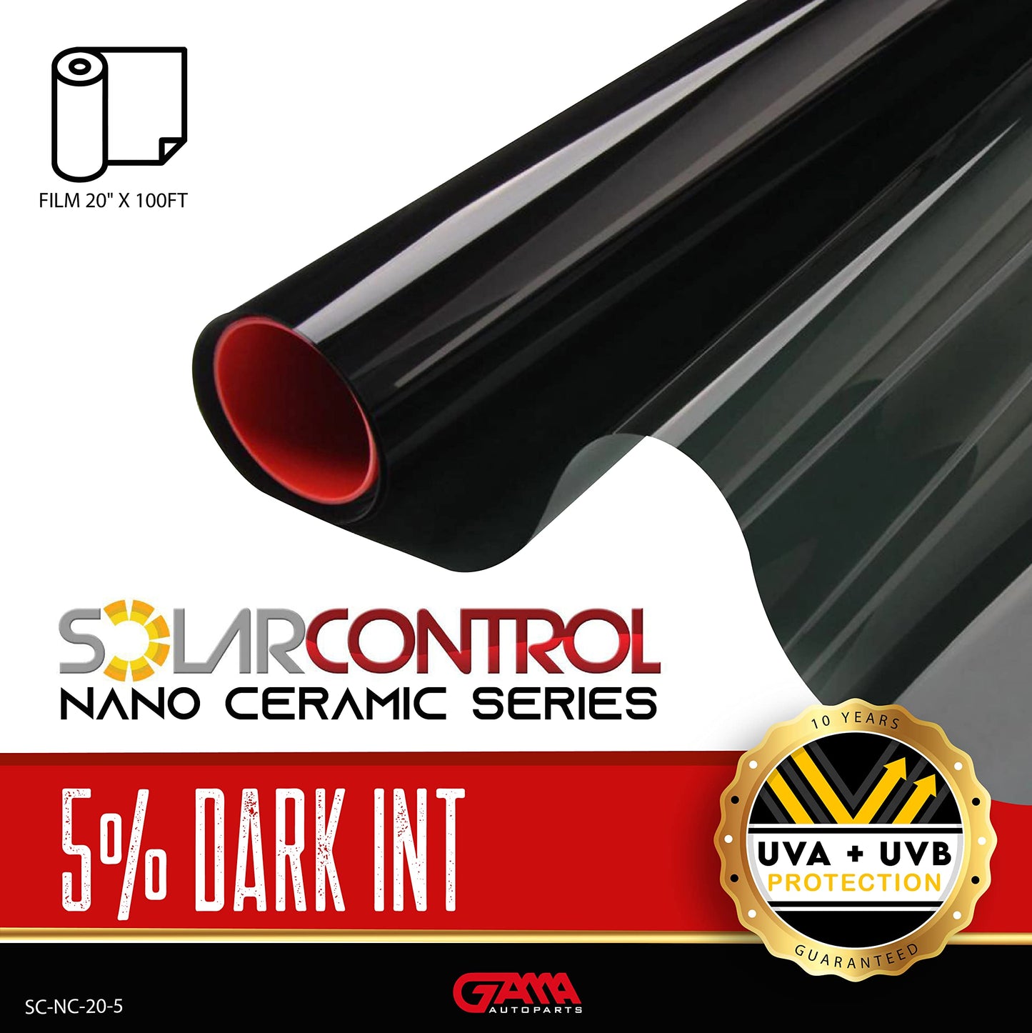 SOLARCONTROL Window Tint Car Film 2PLY 100% UV Rejection 20" X 100FT Nano Ceramic Shade Roll Universal Fit Privacy Sun Block and Scratch Resistant 95% Infra-red Rejection IRR (5% Darkest Shade)