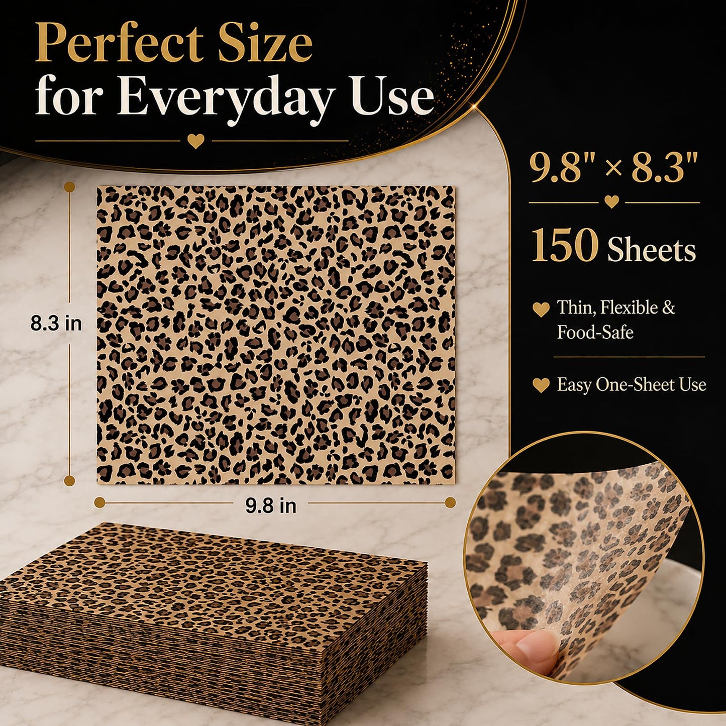 150 Sheets Cheetah Wax Paper for Food Deli, 9.8 x 8.3'' Leopard Greaseproof Sandwich Wrapping Paper for Picnic Basket Liner Party Supplies (Brown)